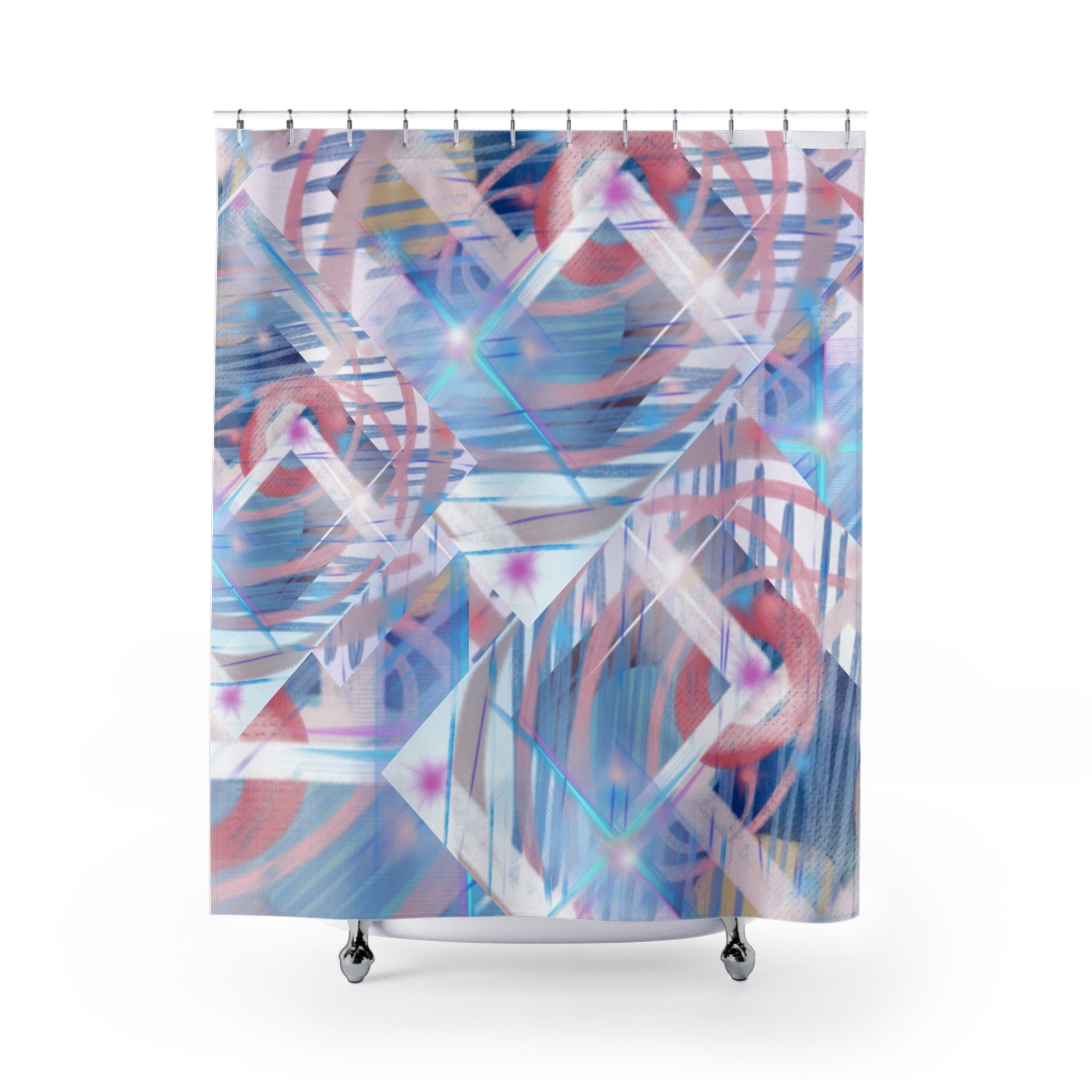 Abstract Pastel Waves Shower Curtain — Iridescent Geometric Bathroom Decor