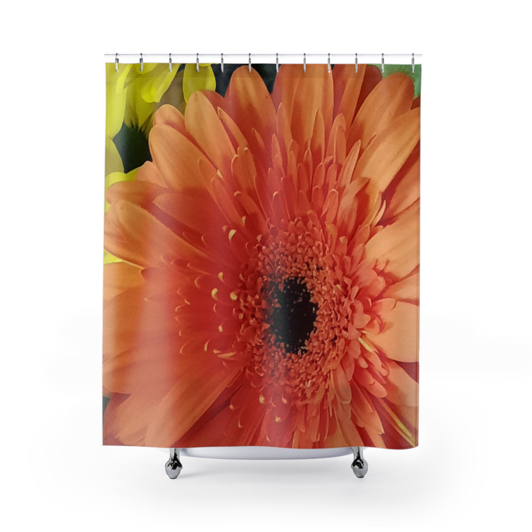 Orange Gerbera Shower Curtain — Vibrant Floral Bathroom Decor