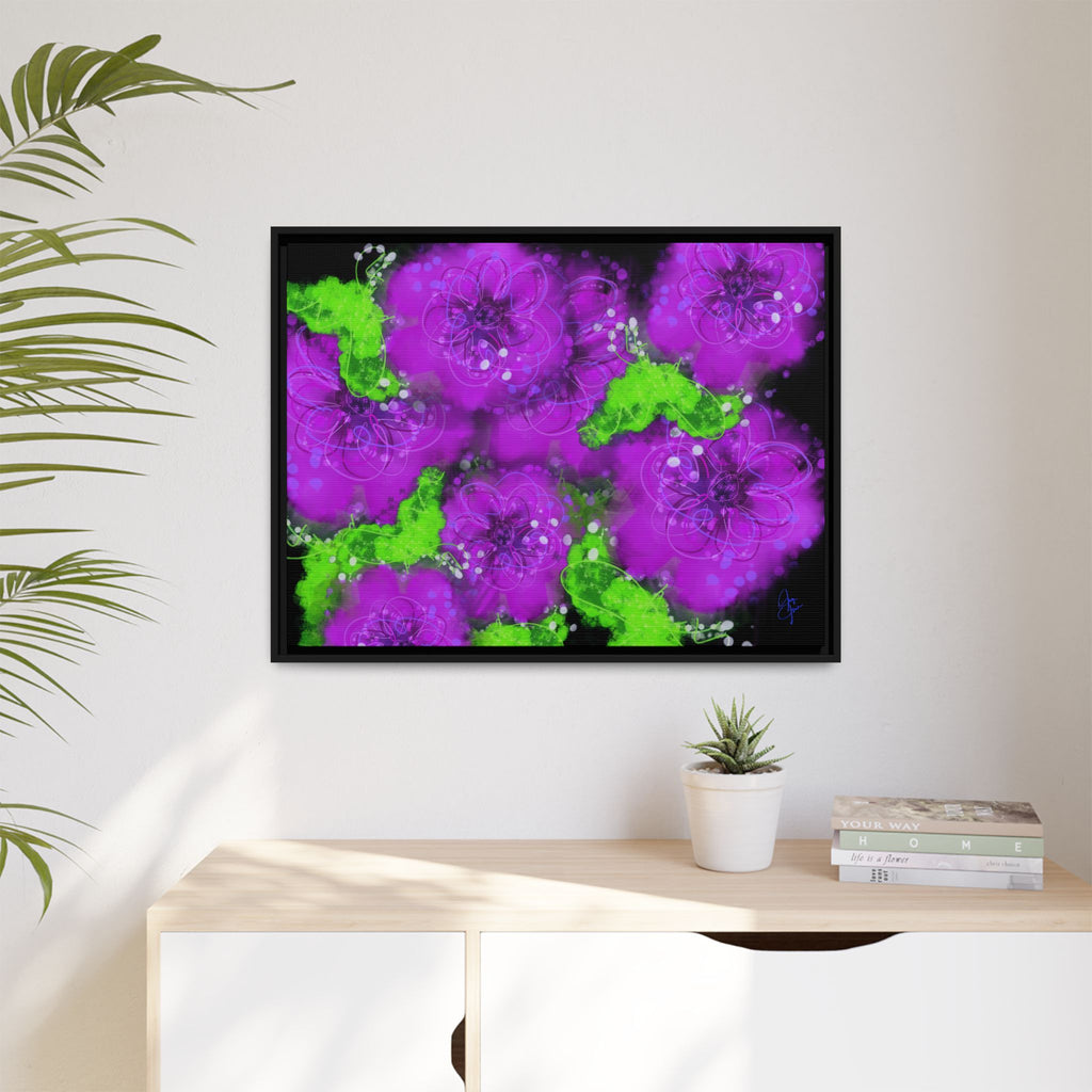 Framed Floral Canvas Print — Matte Multi-Color Blooms Wall Art