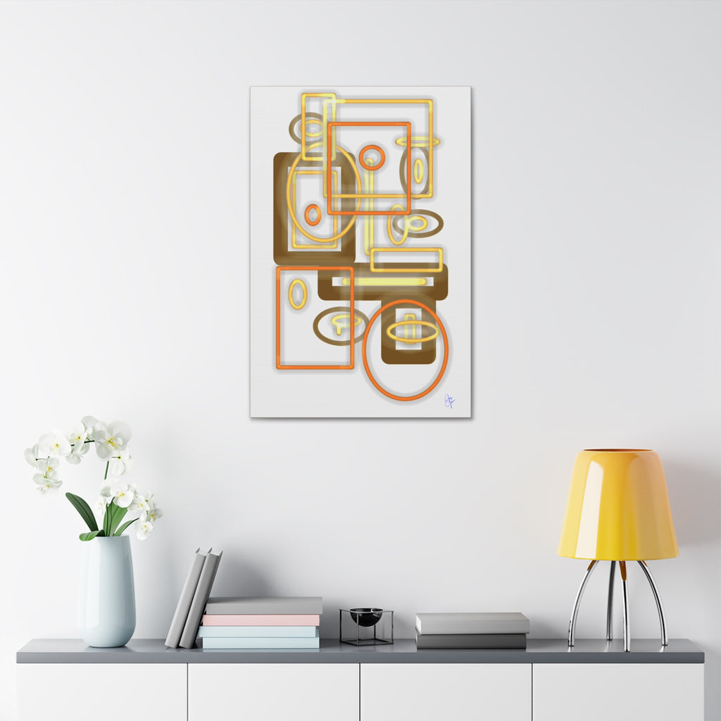 Abstract Geometric Art Canvas - Midcentury Shapes in Warm Gold & Rust