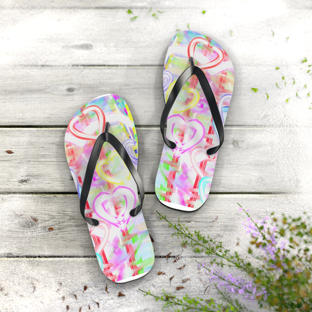 Heart Pattern Flip Flops — Pastel Neon Love Beach Sandals