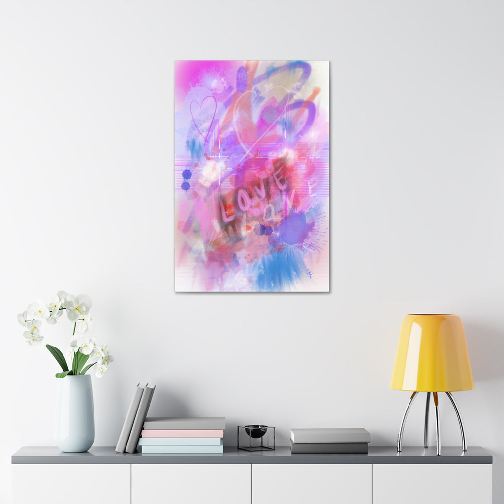 Love Vibes Canvas Wall Art — Pink Abstract Stretched Canvas