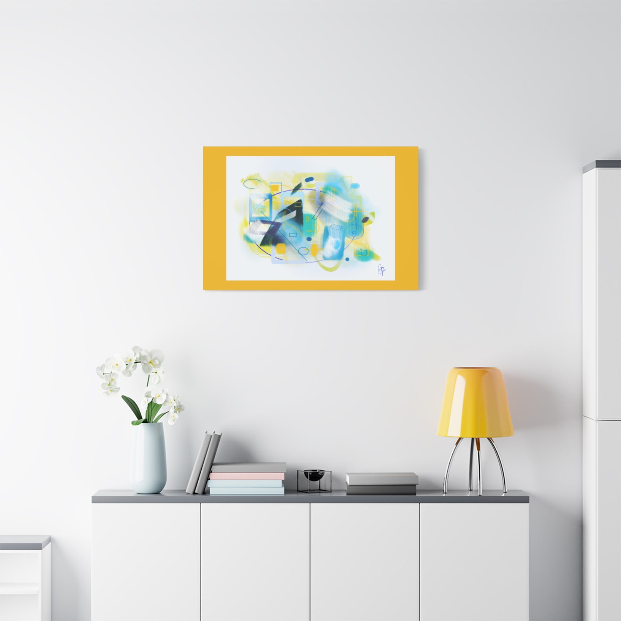 Abstract Blue & Yellow Geometry Canvas Print — Modern Stretched Wall Art