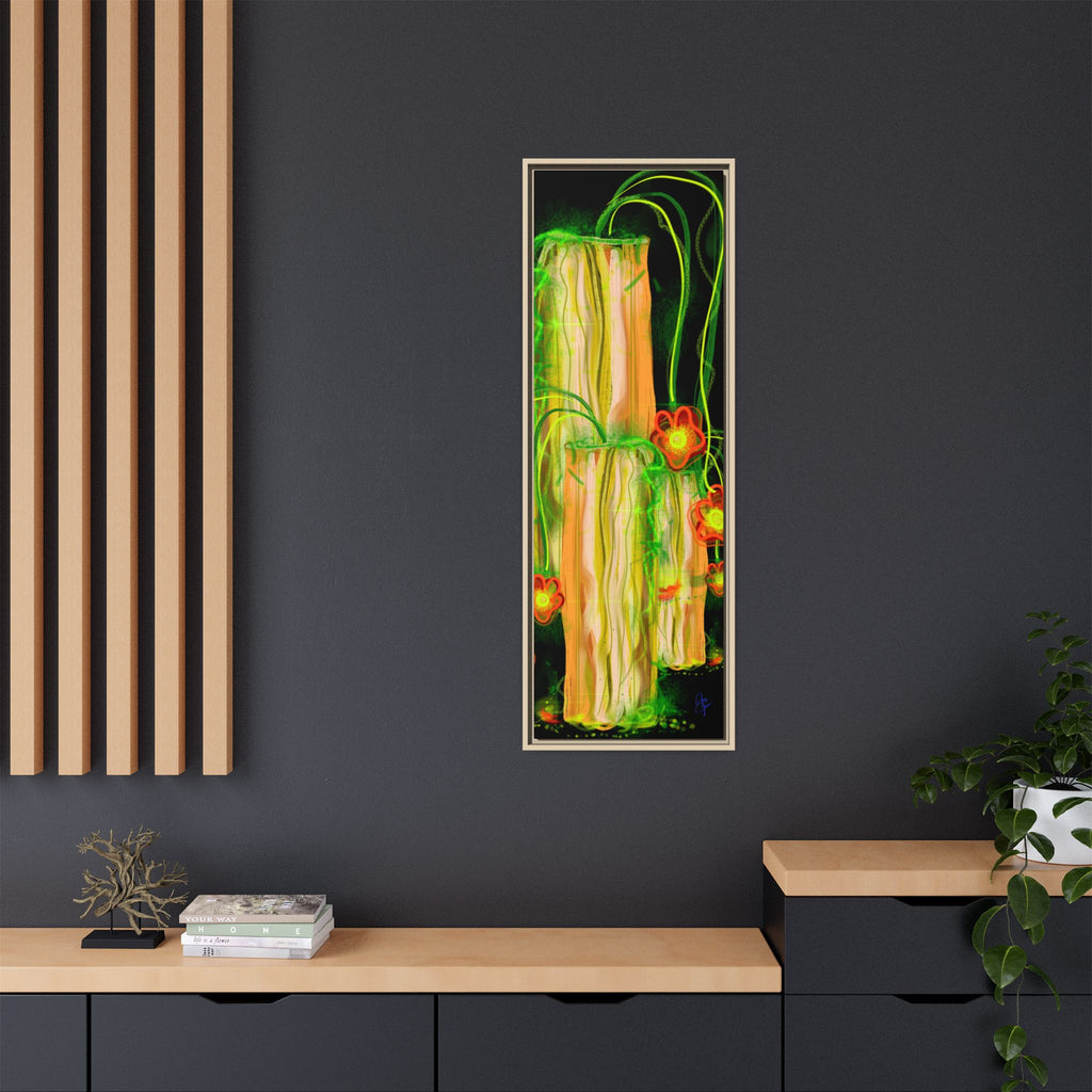 Framed Matte Canvas Print — Neon Floral Candlelight Art