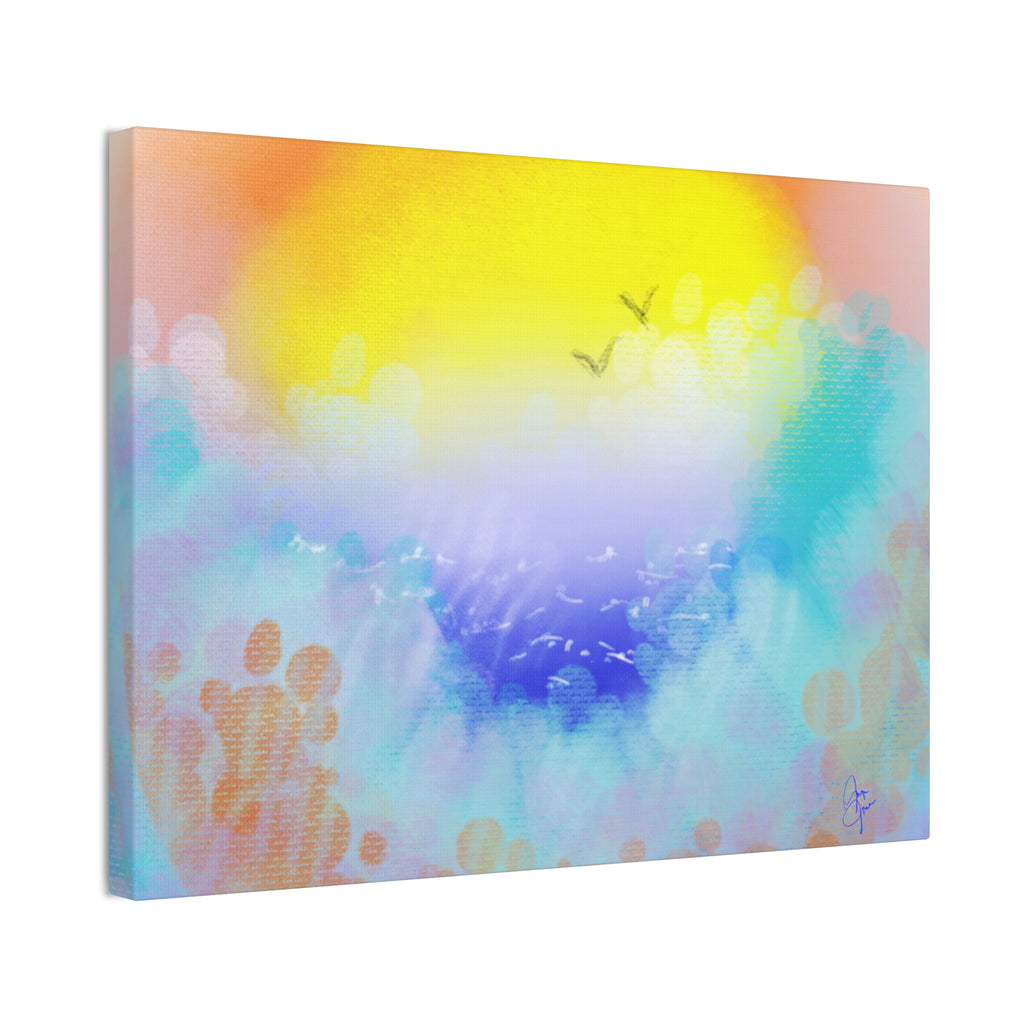 Sunrise Seascape Canvas Wall Art – Pastel Ocean Waves with Birds
