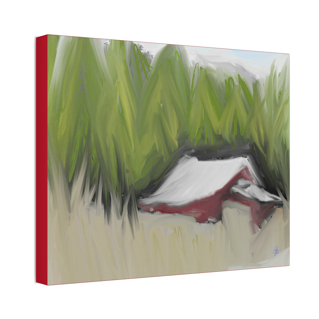 Canvas Wall Art - Red Barn in Green Field Stretched Canvas (1.5")