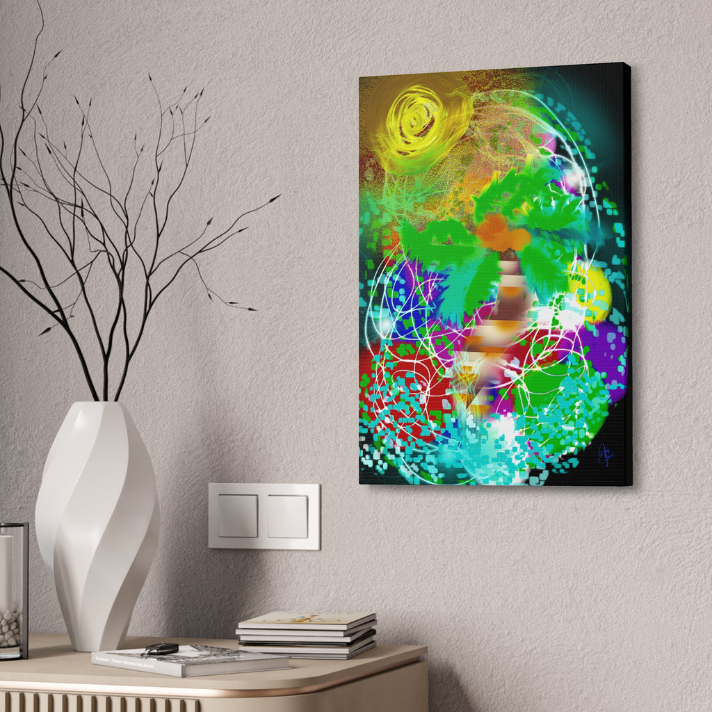 Tropical Abstract Canvas Print — Colorful Palm Tree Wall Art Stretched 1.5"