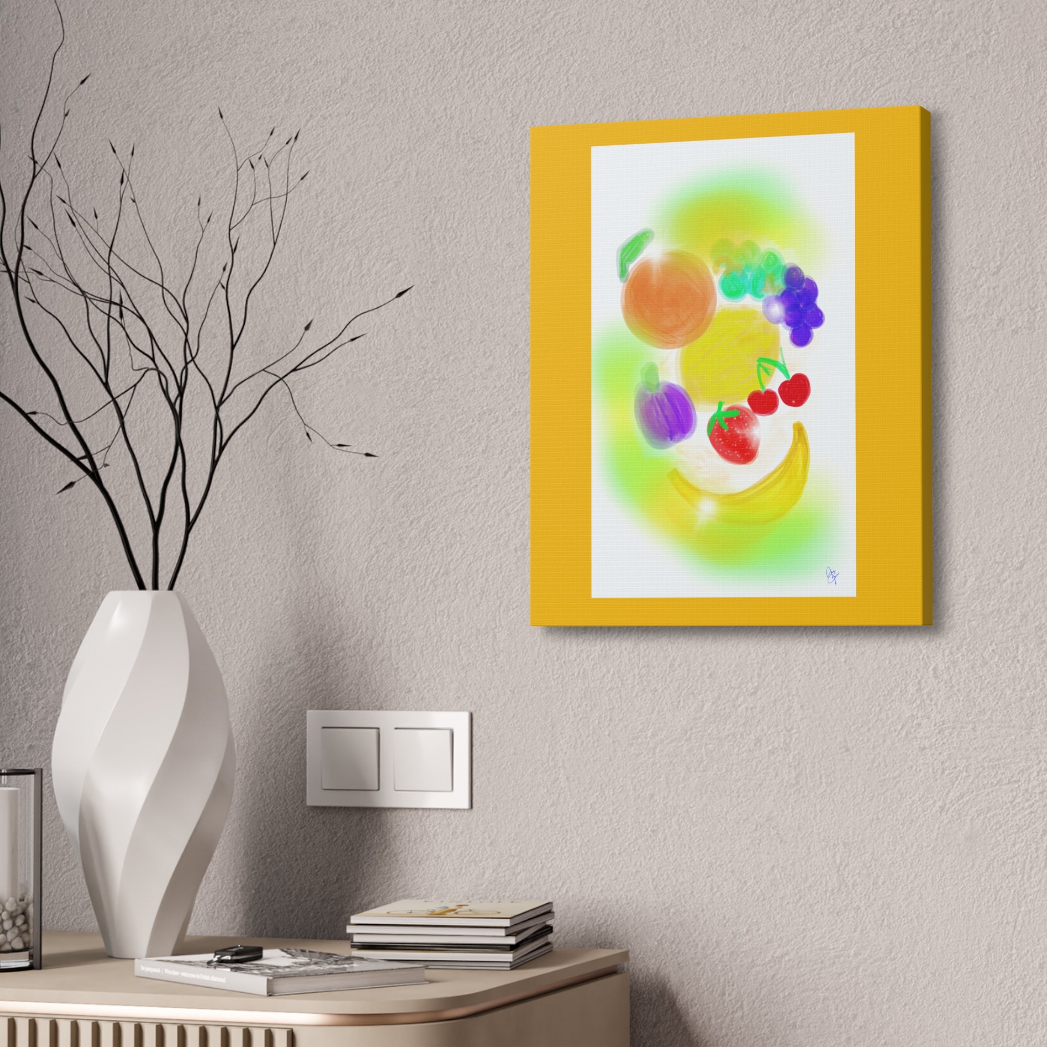 Colorful Fruit Still Life Canvas — Bright Kitchen Wall Art, Stretched 1.5"