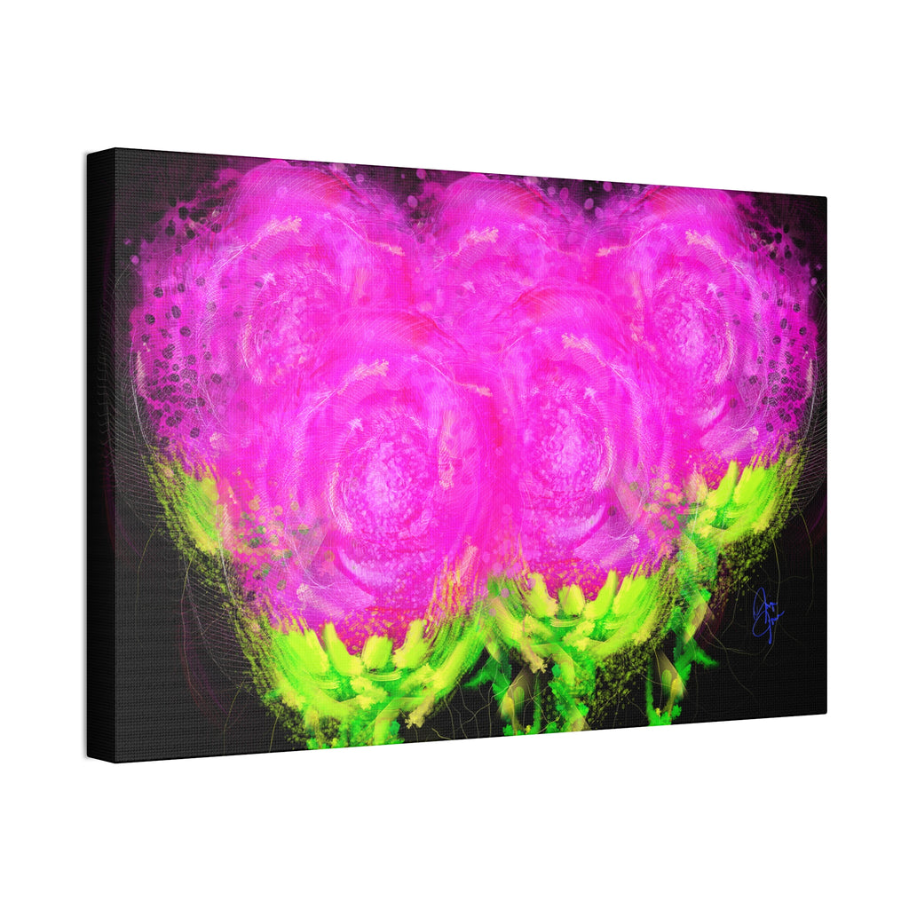 Bright Pink Floral Canvas Print — Modern Abstract Rose Wall Art (Stretched Canvas)