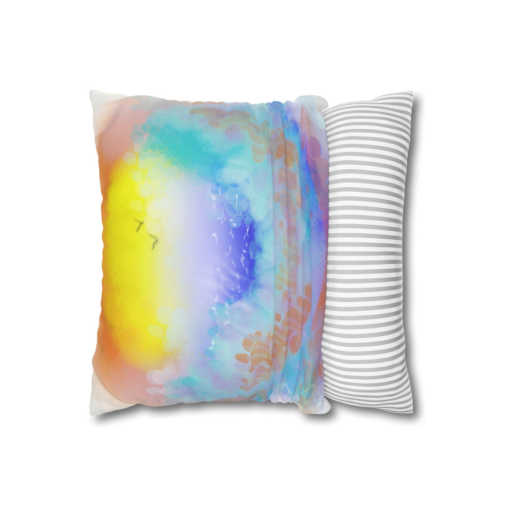 Sunrise Dreams Faux Suede Pillowcase — Pastel Beach Watercolor Throw Pillow Cover