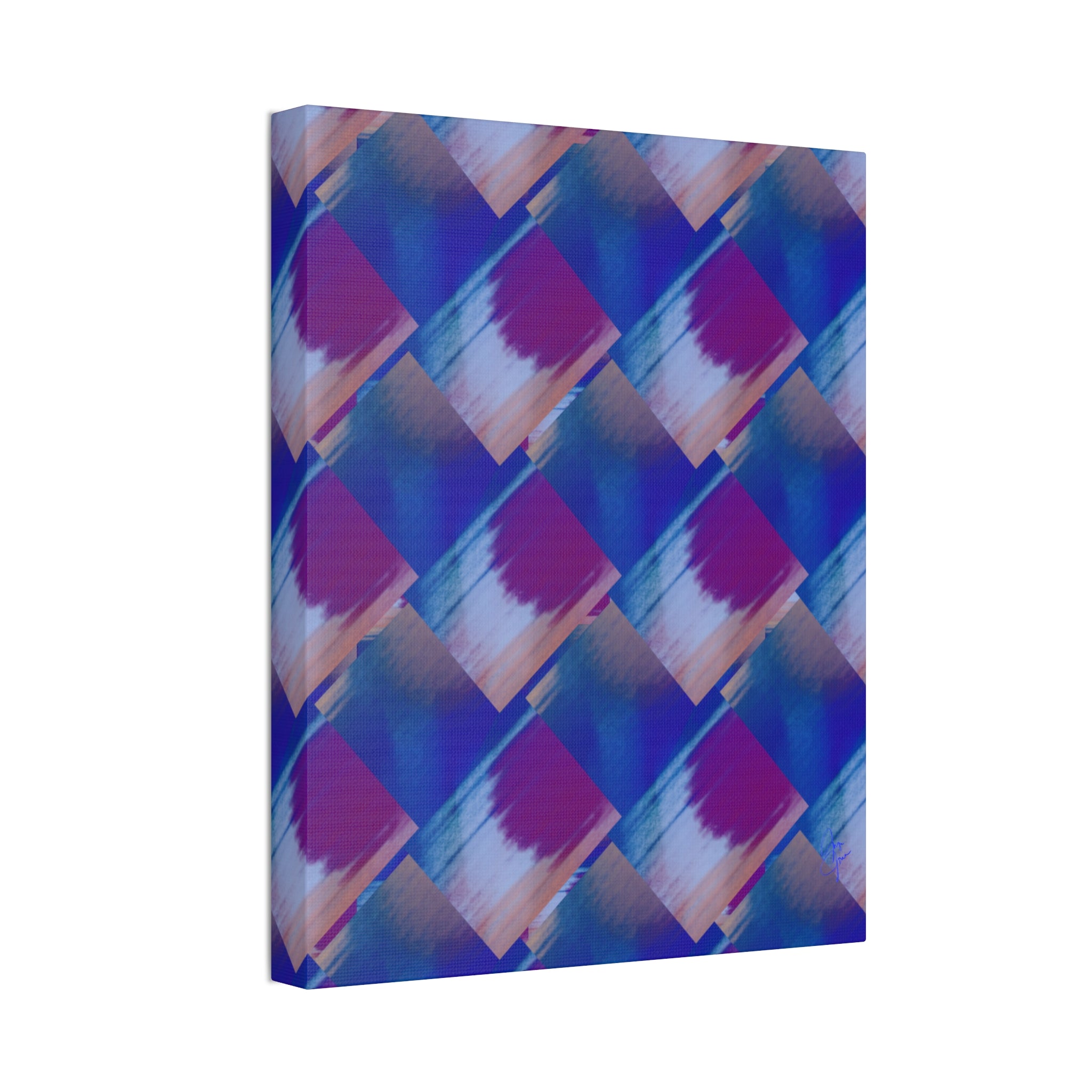 Abstract Diamond Wave Canvas Print — Blue & Purple Geometric Wall Art