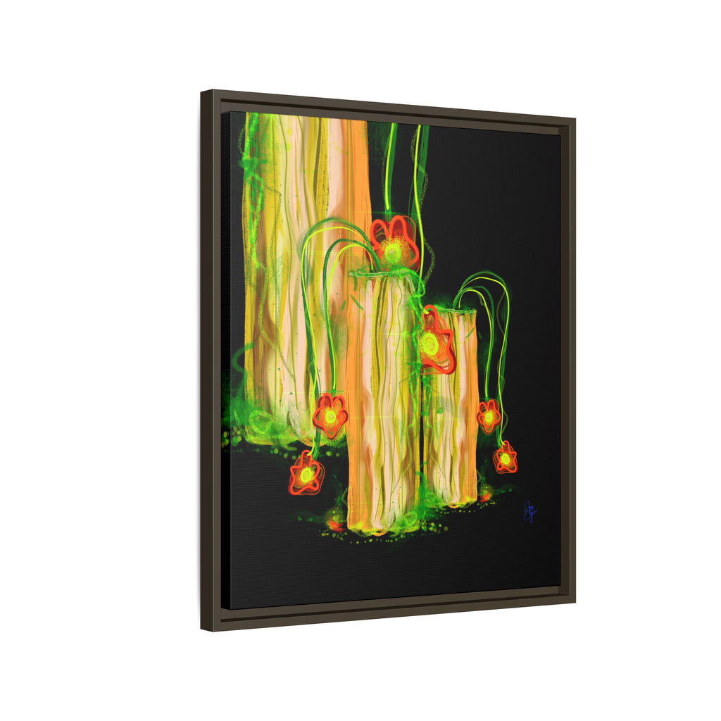 Framed Matte Canvas Print — Neon Floral Candlelight Art