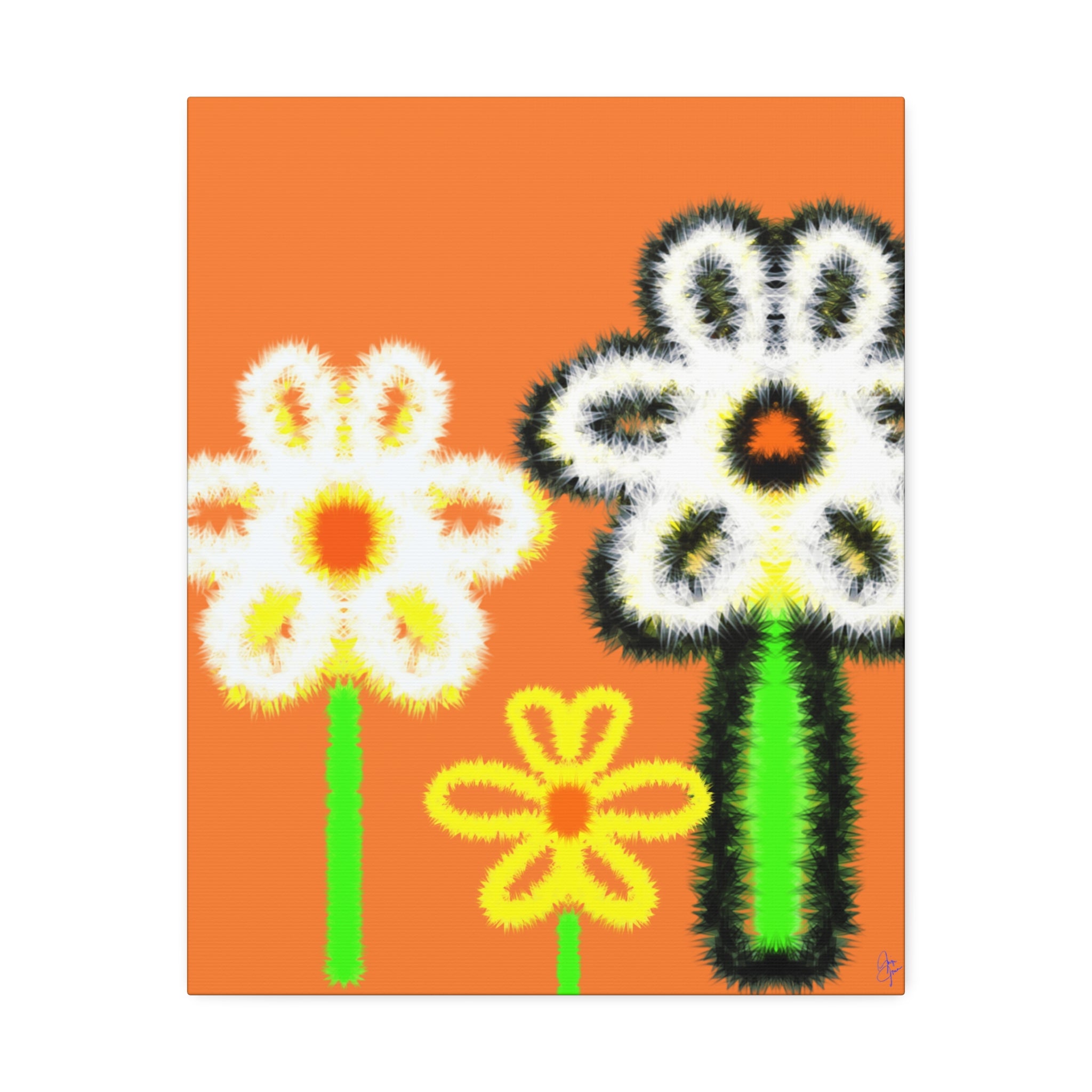 Bright Fuzzy Daisies Canvas Art — Yellow Floral Wall Decor, Stretched 1.5"