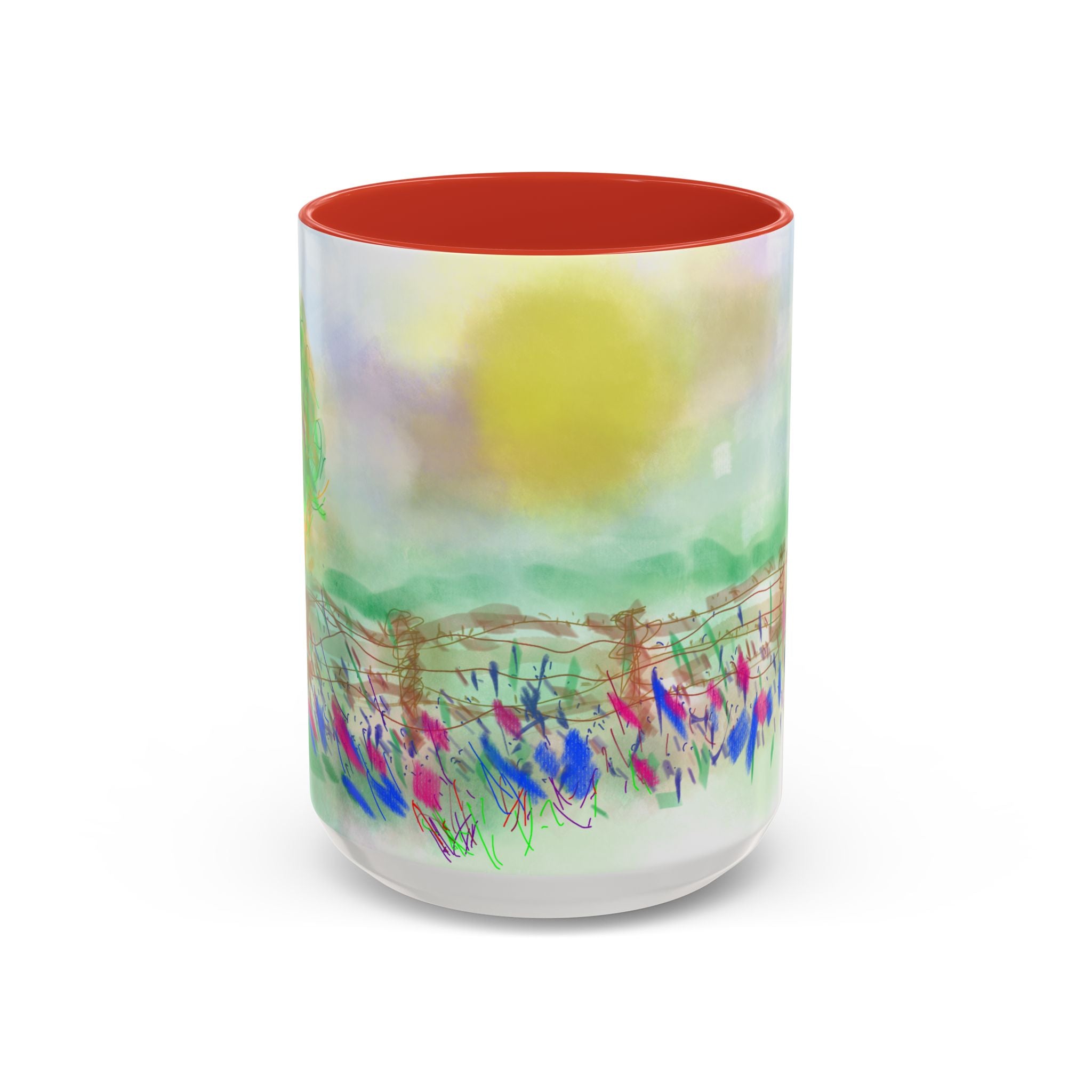 Sunlit Meadow Accent Coffee Mug — Watercolor Floral Sunrise (11/15oz)