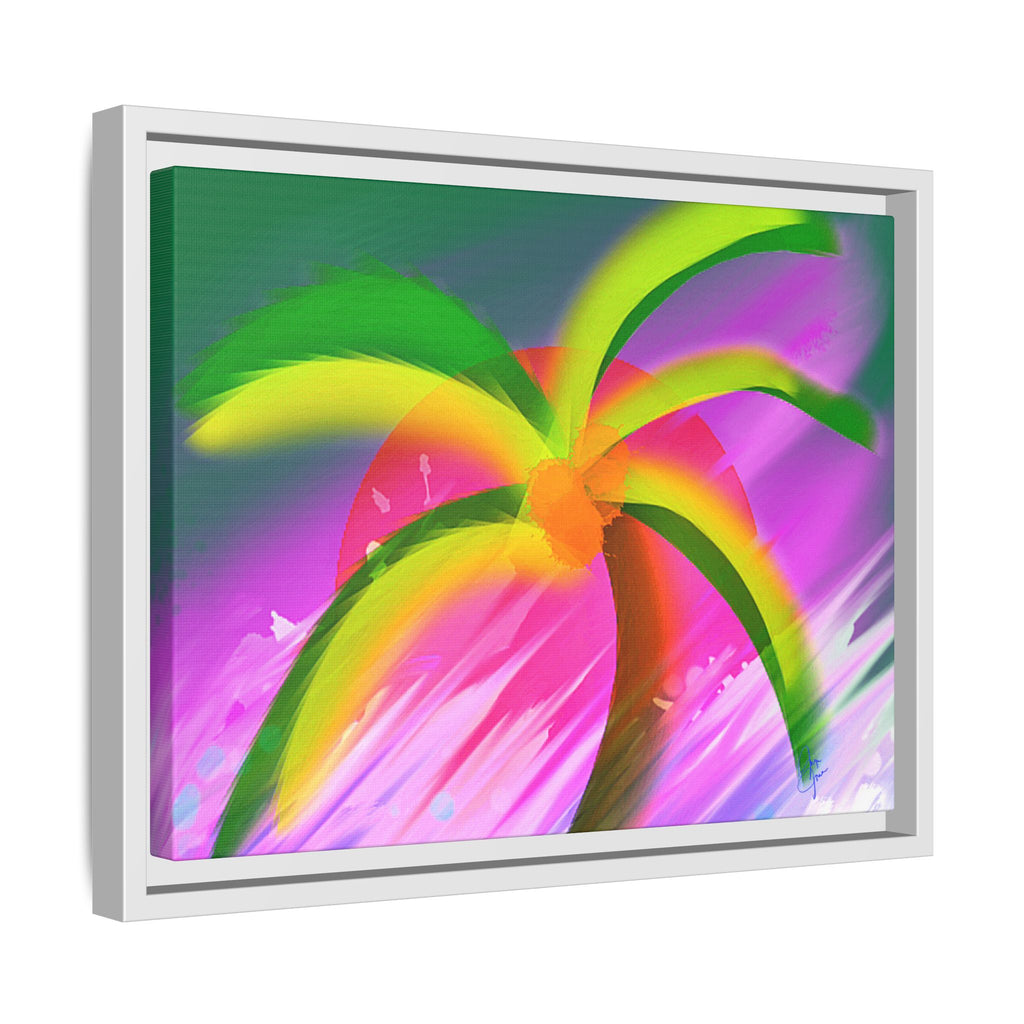 Framed Matte Canvas Print — Neon Palm Beach Art