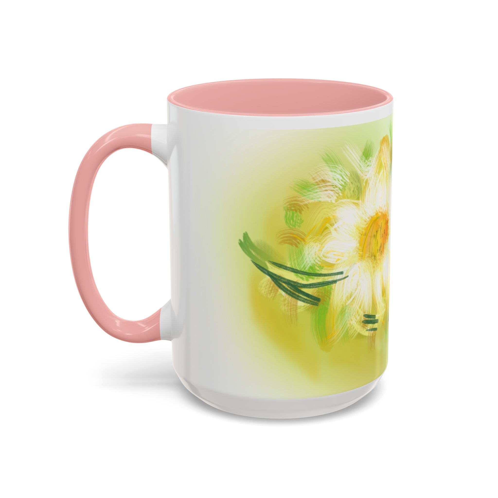 Sunlit Daisy Accent Coffee Mug — Yellow Floral 11/15oz