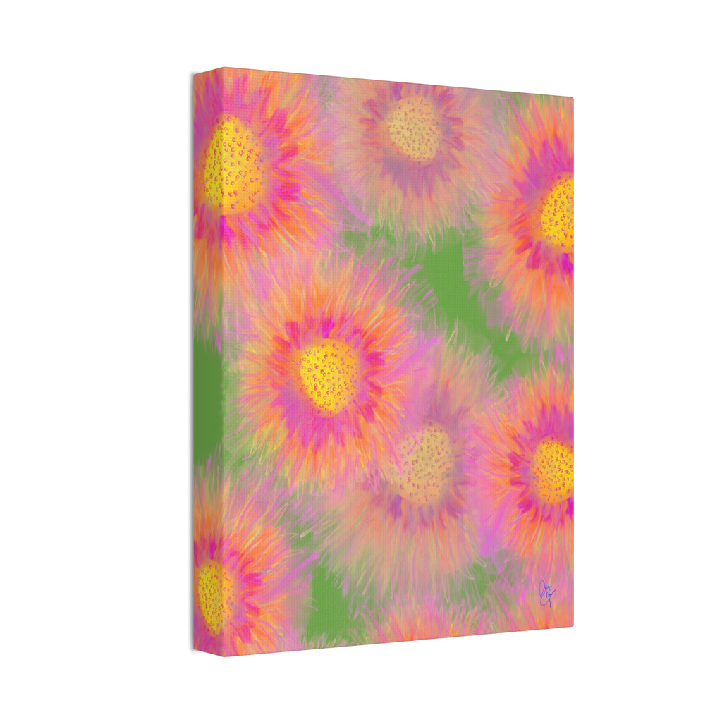 Sunburst Floral Canvas Wall Art — Pink & Yellow Abstract Sunflower Print