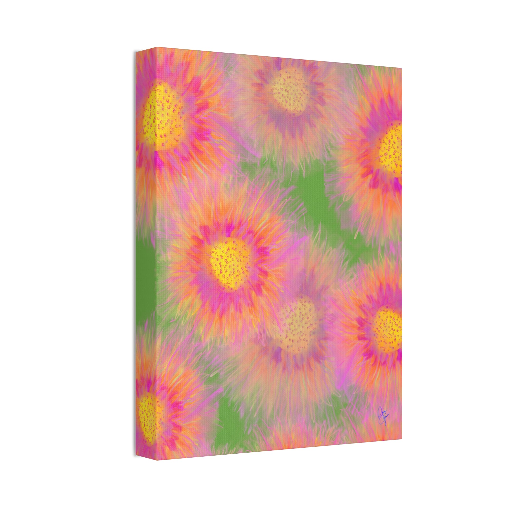 Sunburst Floral Canvas Wall Art — Pink & Yellow Abstract Sunflower Print