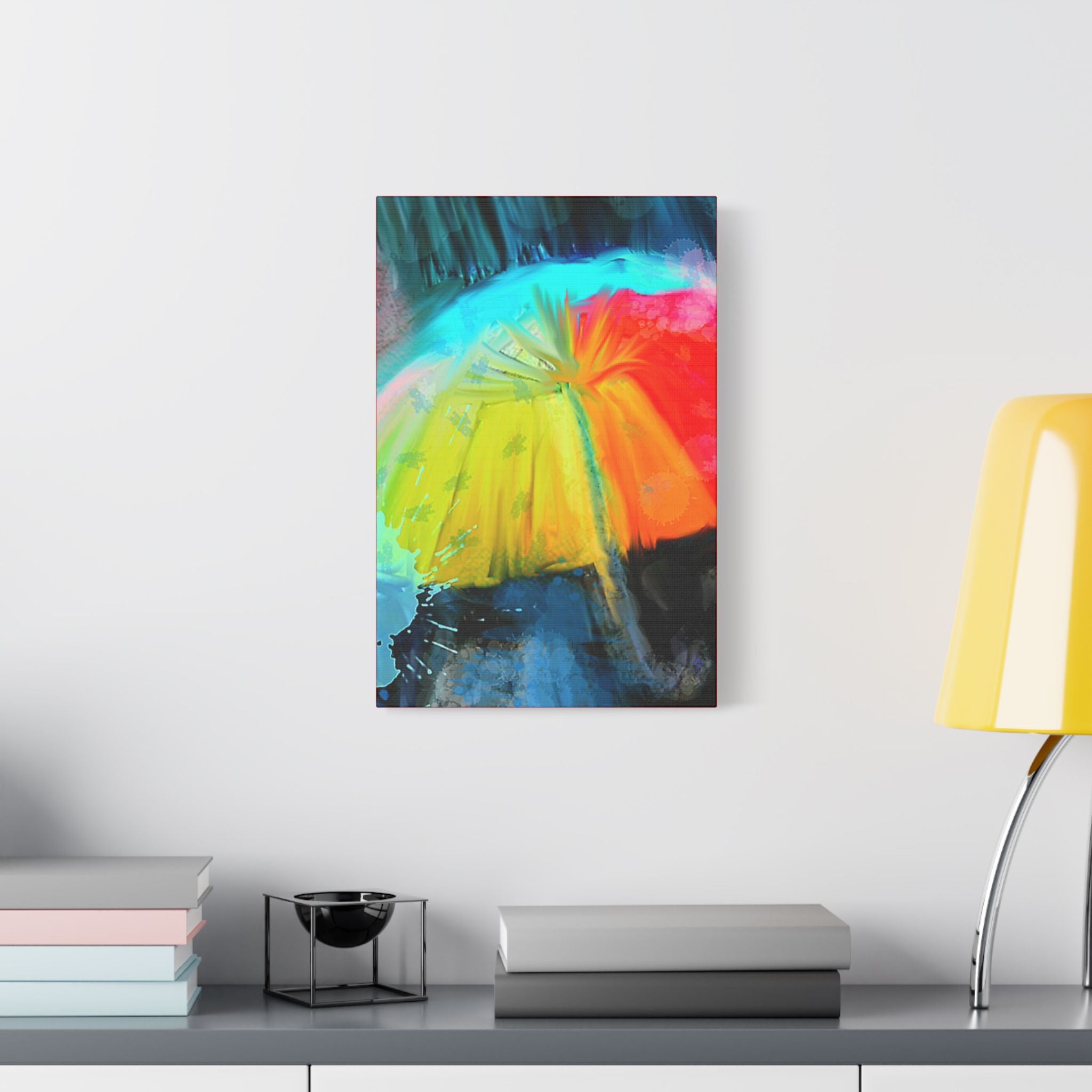 Abstract Rainbow Umbrella Canvas Print — Bright Colorful Satin-Stretched Wall Art