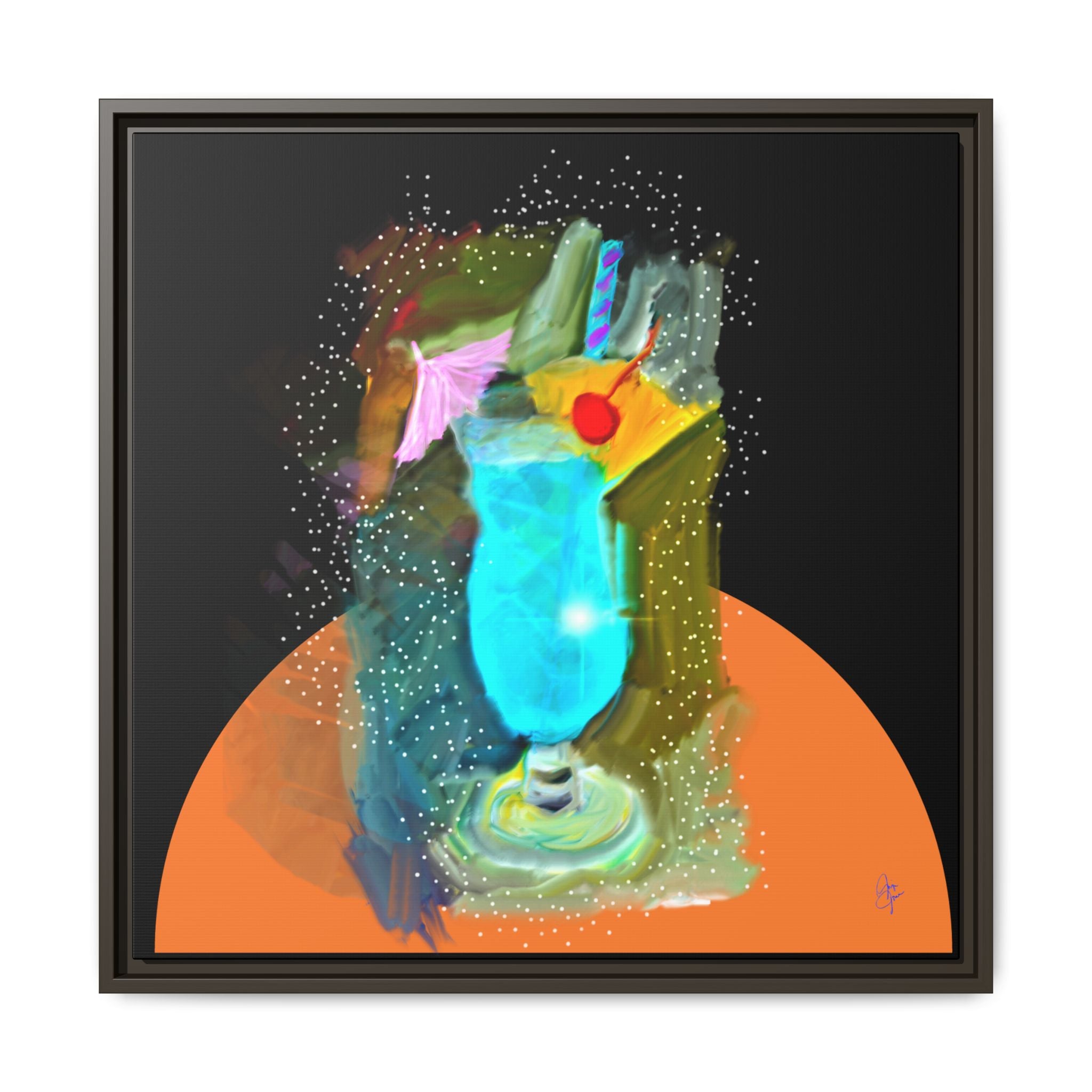 Tropical Blue Cocktail Canvas Print — Framed Matte Bar Art