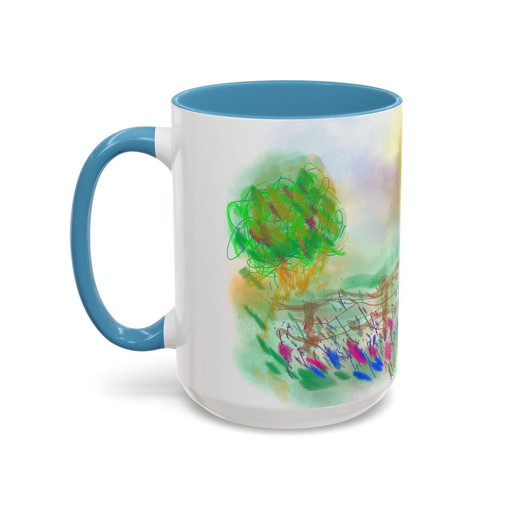 Sunlit Meadow Accent Coffee Mug — Watercolor Floral Sunrise (11/15oz)