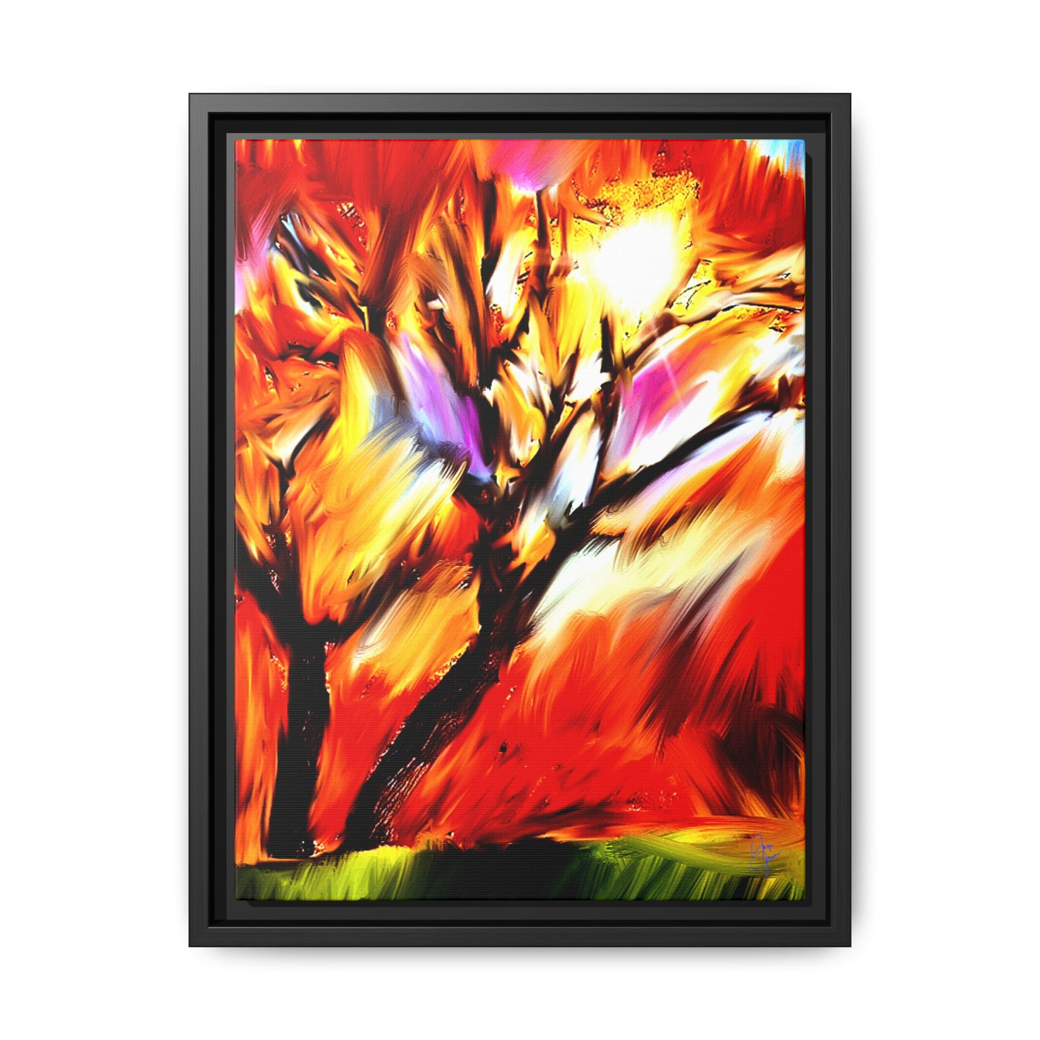Framed Matte Canvas Print — Vibrant Tree Landscape