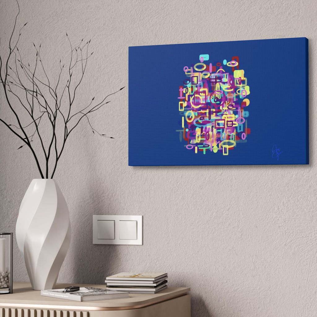 Abstract Neon Shapes Canvas Print — Colorful Geometric Wall Art on Black