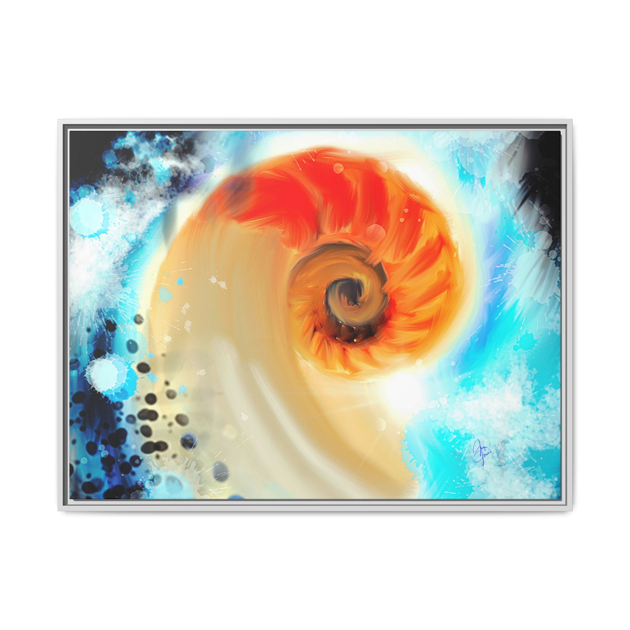 Framed Abstract Spiral Canvas Art — Vibrant Nautical Wave Print
