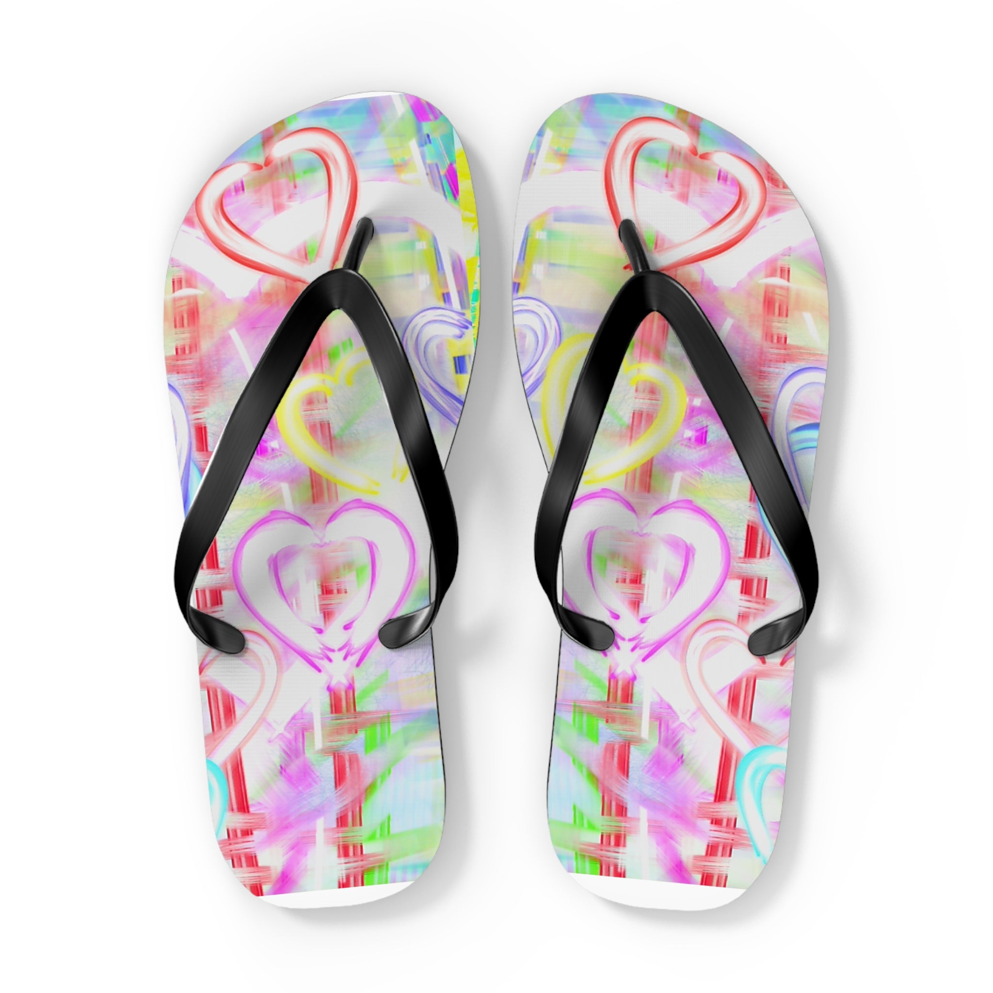Heart Pattern Flip Flops — Pastel Neon Love Beach Sandals