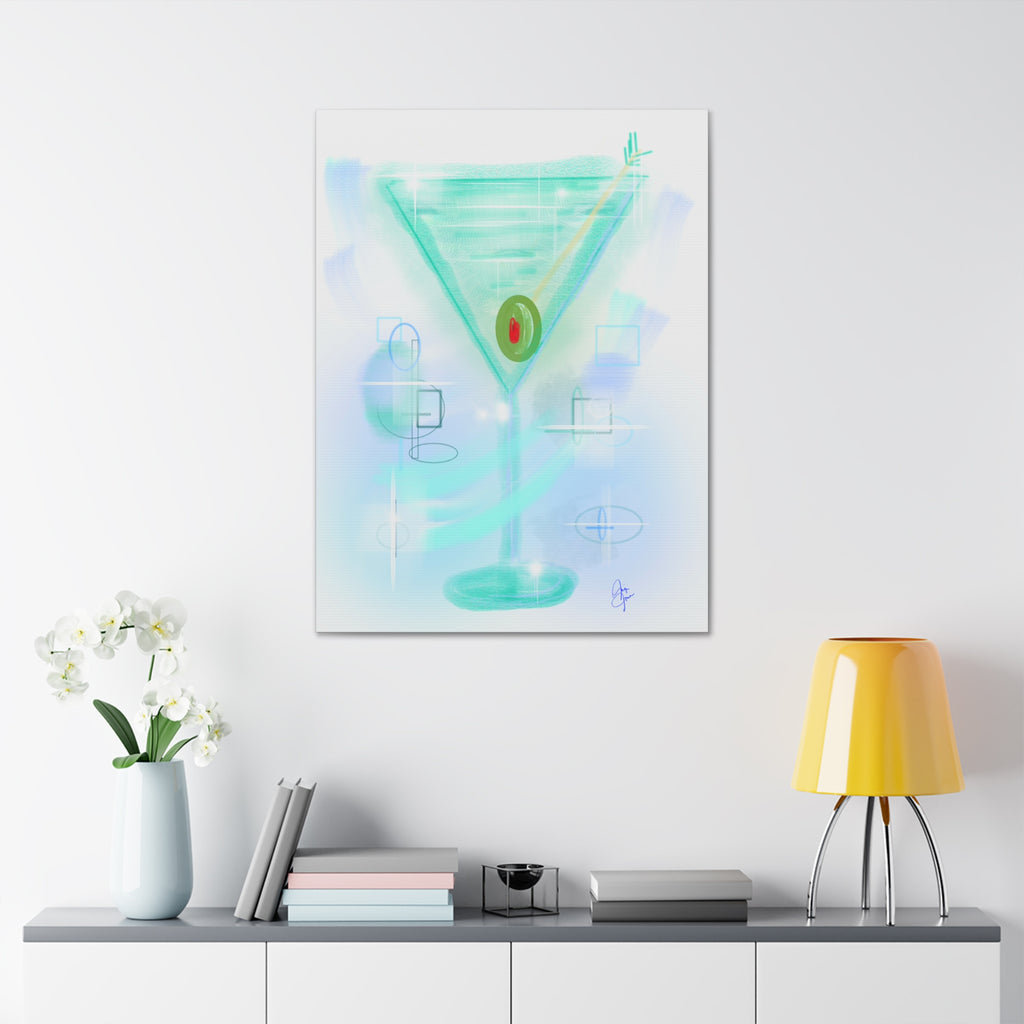 Martini Olive Canvas Print — Retro Cocktail Wall Art