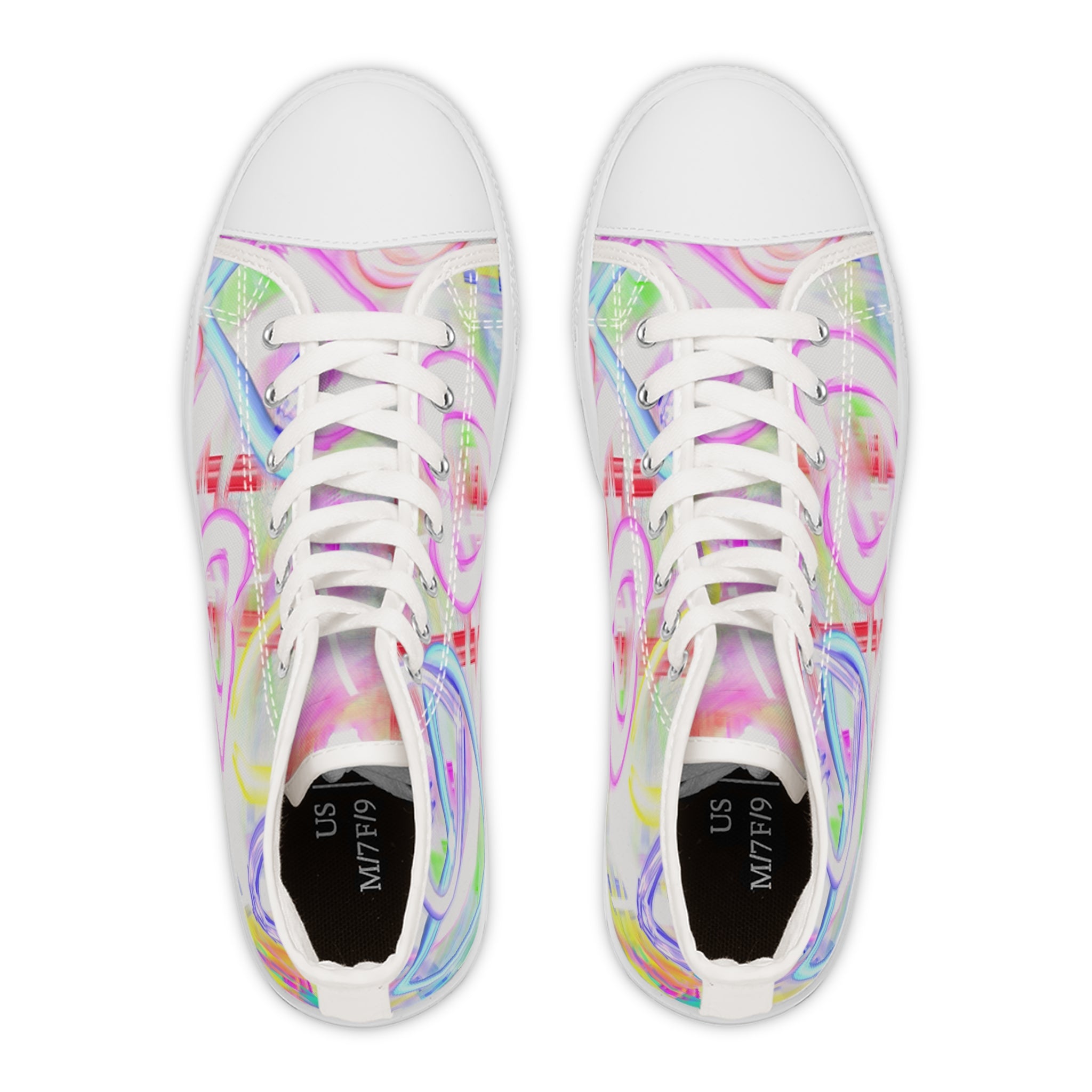 Women's High Top Sneakers — Pastel Heart Graffiti Print