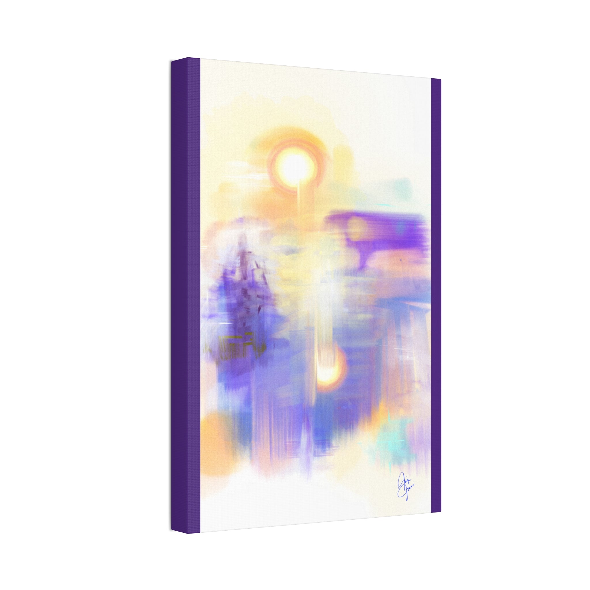 Abstract Sunrise Canvas Print — Ethereal Purple & Gold Stretched Wall Art (1.5" Depth)