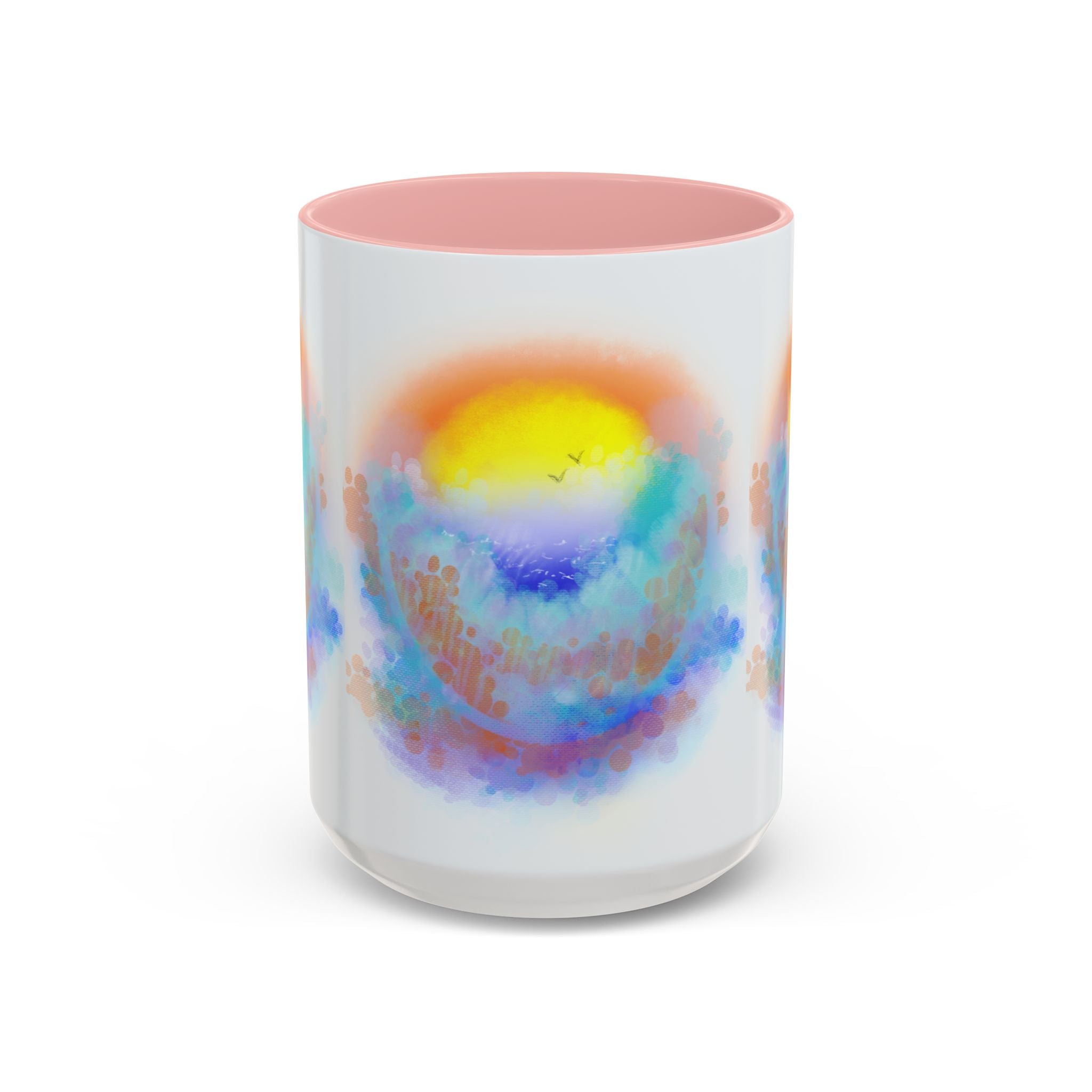 Sunrise Watercolor Accent Coffee Mug — Colorful Ocean Sunrise Art (11/15 oz)