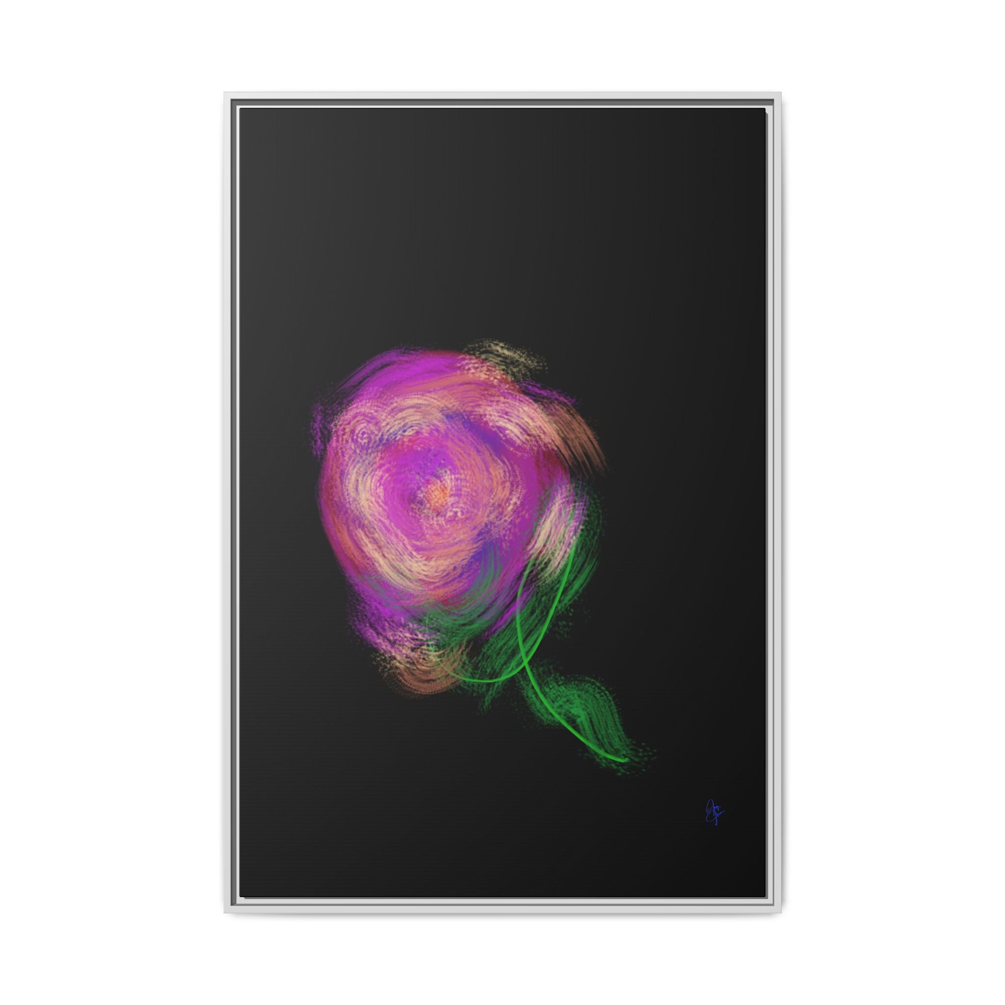 Abstract Rose Swirl Matte Framed Canvas — Multicolor Floral Wall Art