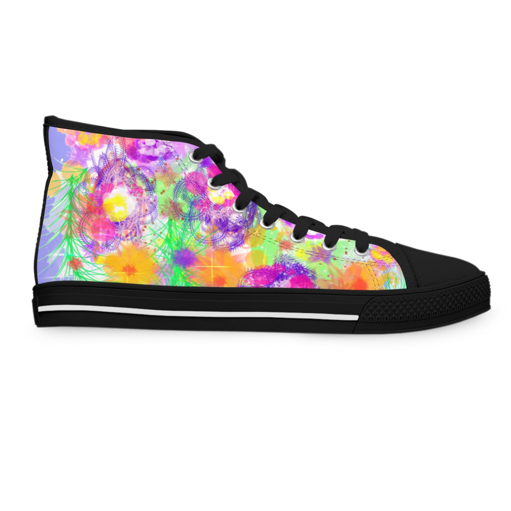 High Top Sneakers - Bright Tie-Dye Floral Print for Women