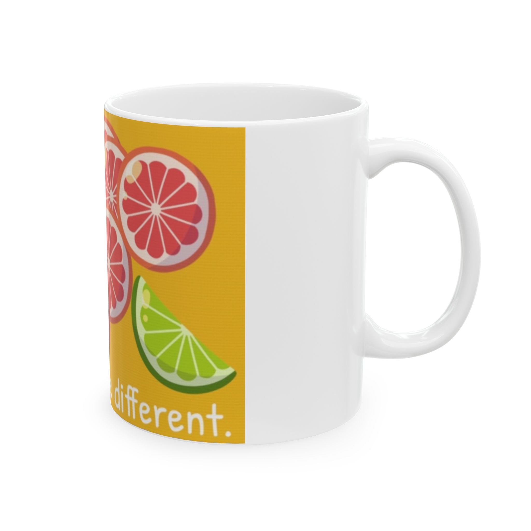 Citrus Slice Ceramic Mug – "It's Okay to Be Different" Colorful Grapefruit & Lime Coffee Cup