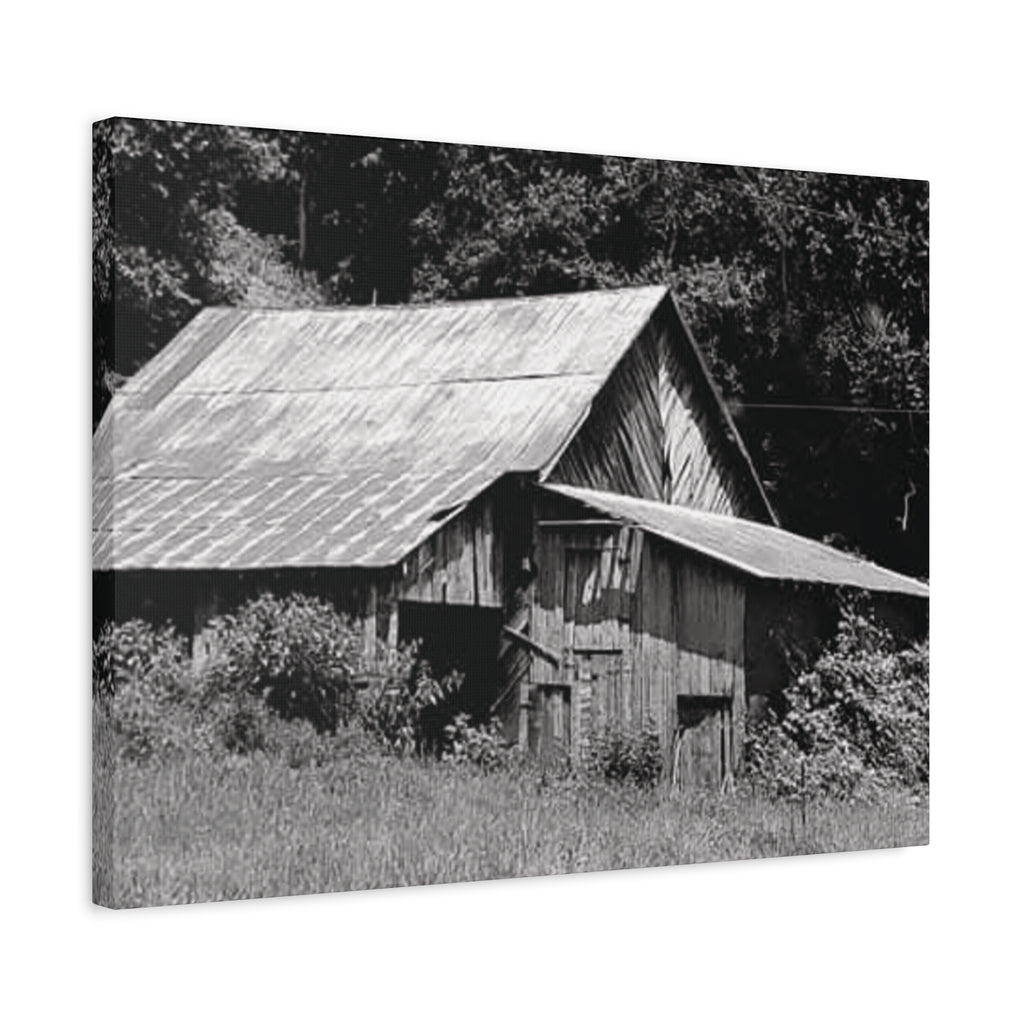 Rustic Barn Black & White Matte Canvas Print — Stretched Wall Art
