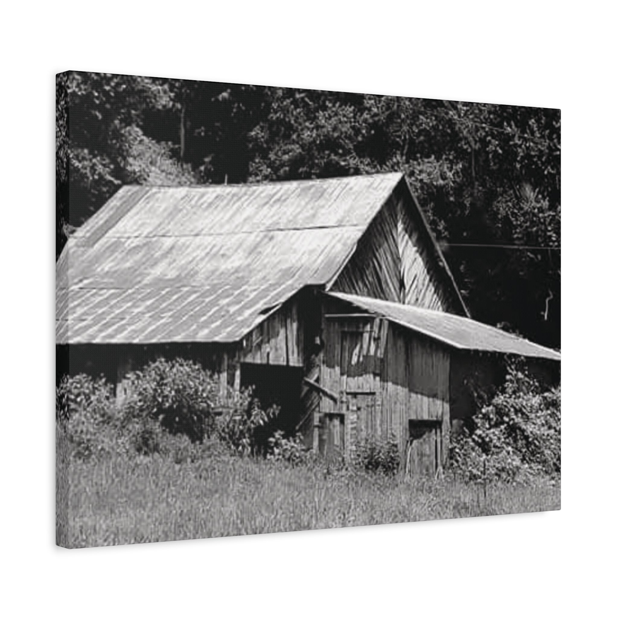 Rustic Barn Black & White Matte Canvas Print — Stretched Wall Art