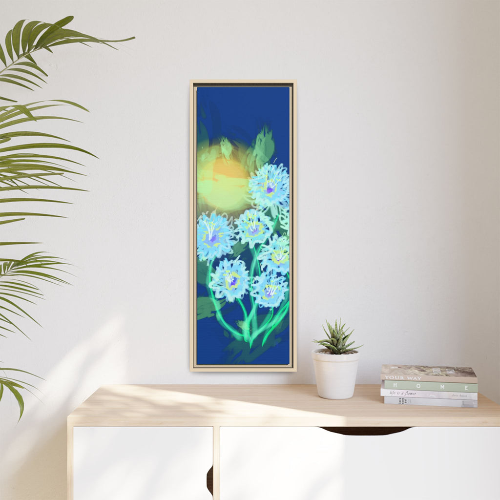 Framed Floral Canvas Art — Blue & Yellow Abstract Bouquet (Matte)