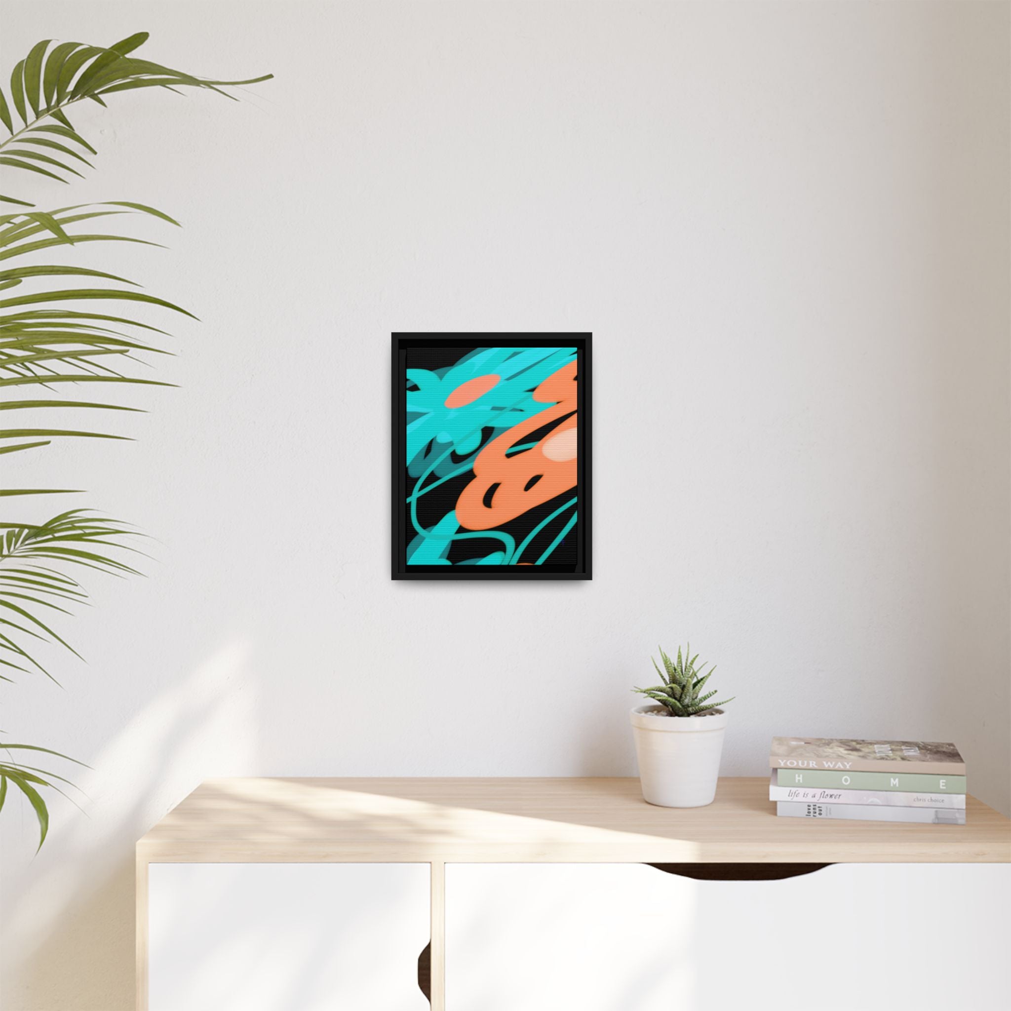 Abstract Teal & Coral Splash Framed Canvas