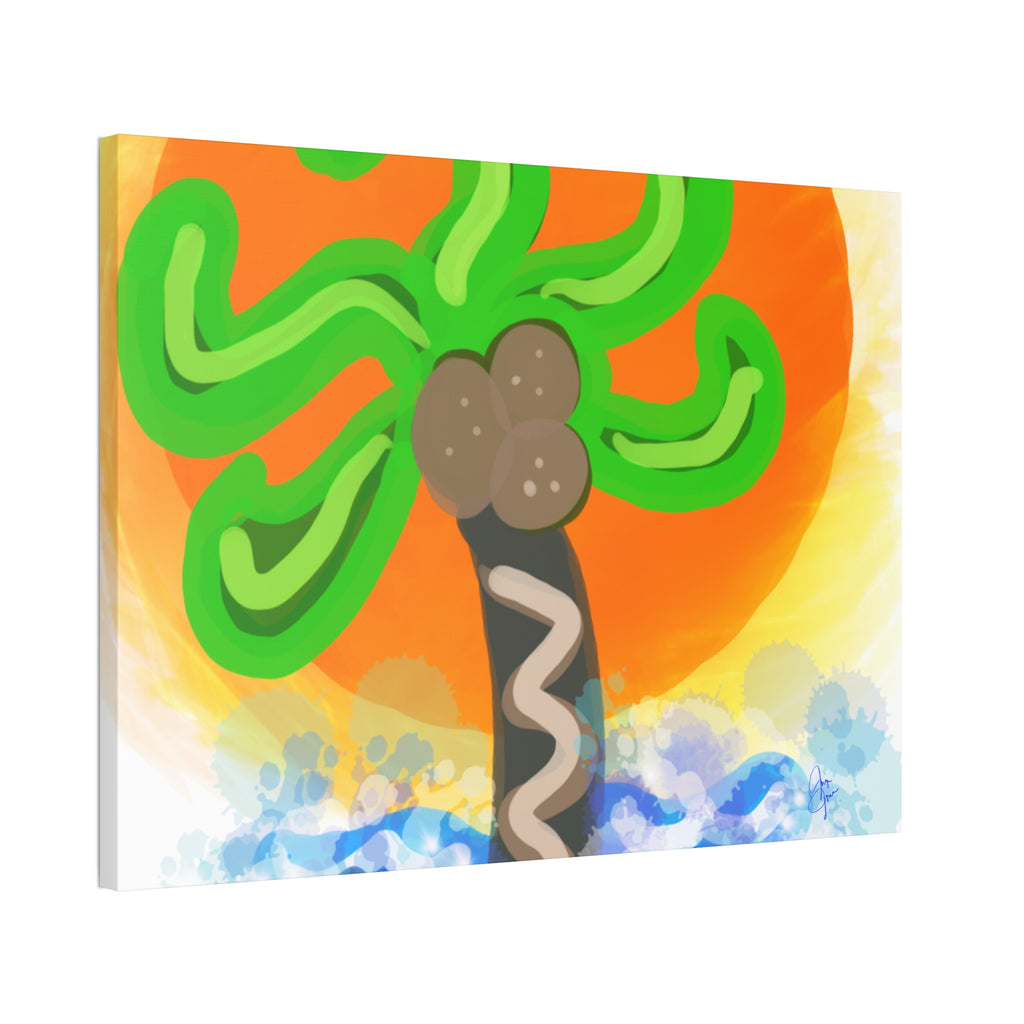 Palm Tree Sunset Canvas Print — Whimsical Tropical Wall Art