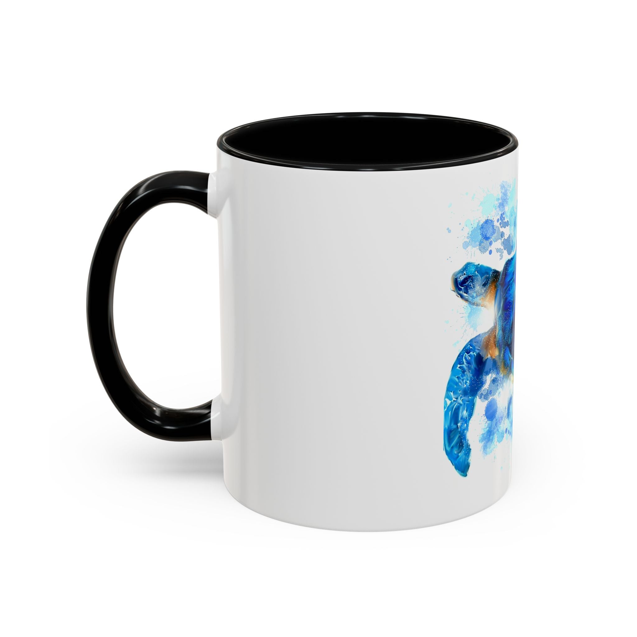 Blue Sea Turtle Accent Coffee Mug — Watercolor Ocean Turtle 11/15oz