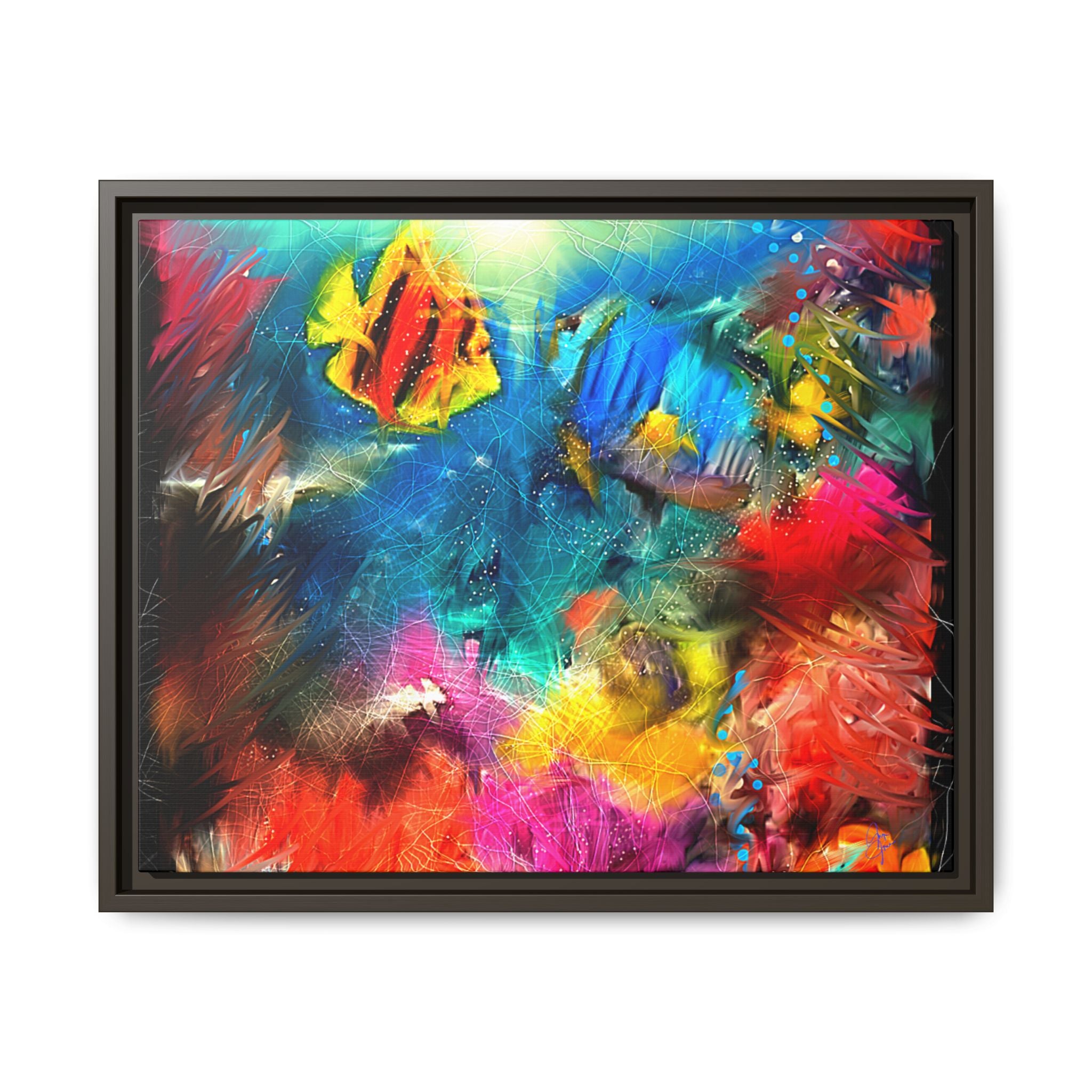 Framed Abstract Color Explosion Canvas — Vibrant Multi‑Color Wall Art