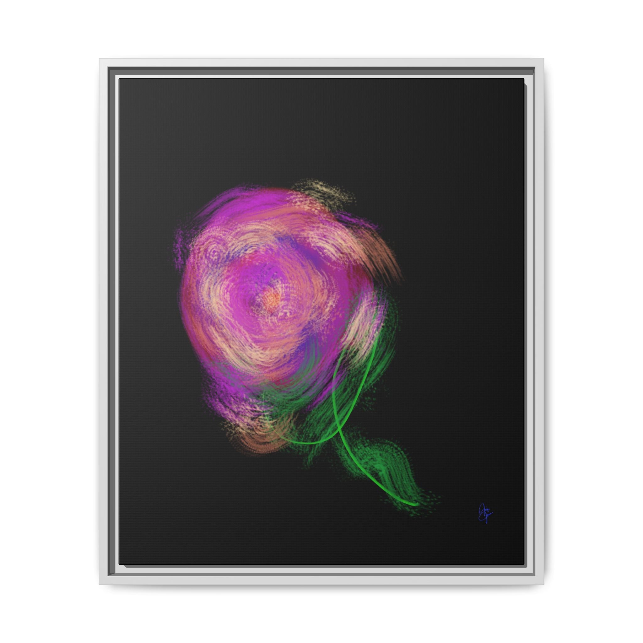 Abstract Rose Swirl Matte Framed Canvas — Multicolor Floral Wall Art