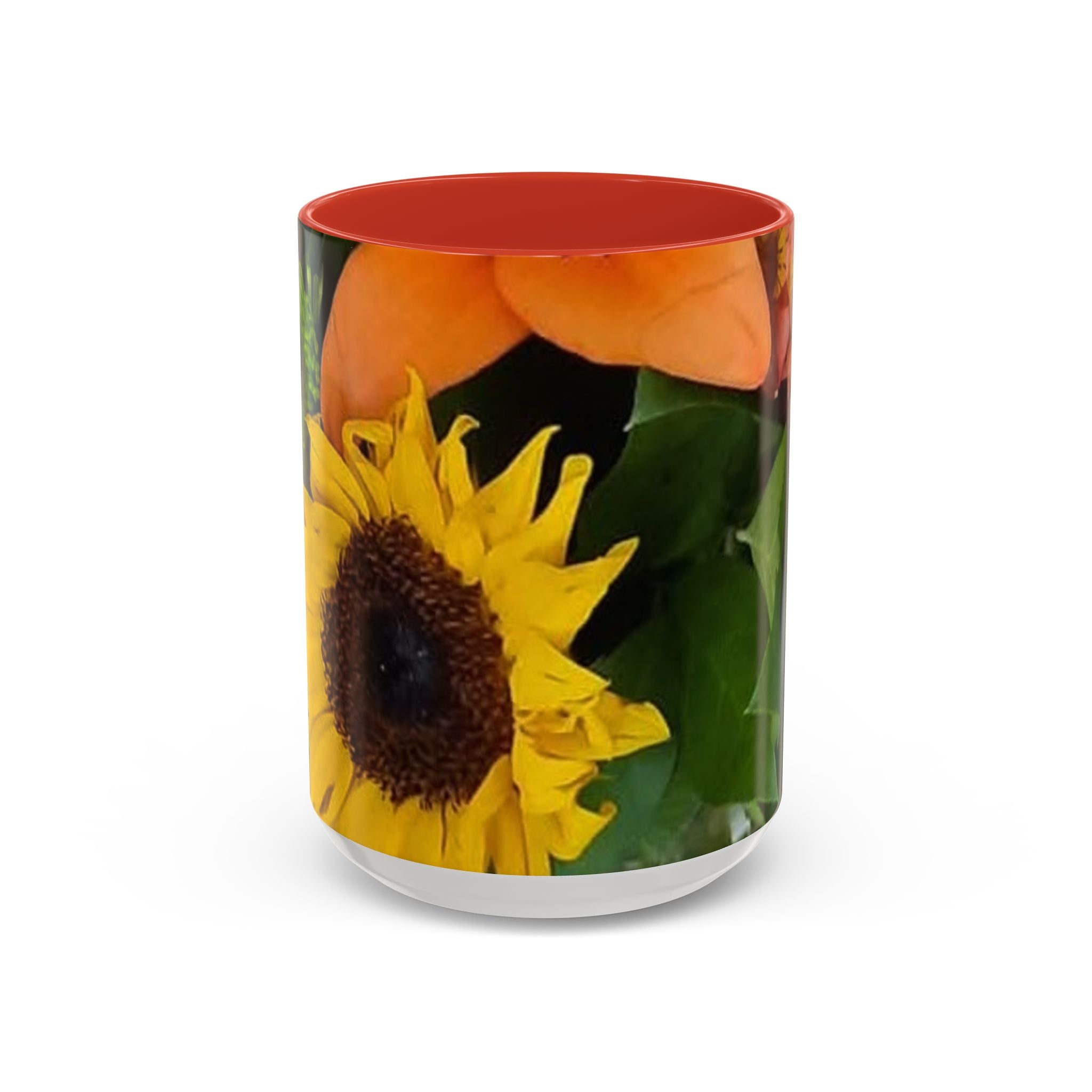 Sunflower & Peach Floral Accent Coffee Mug — Bright Botanical 11/15oz