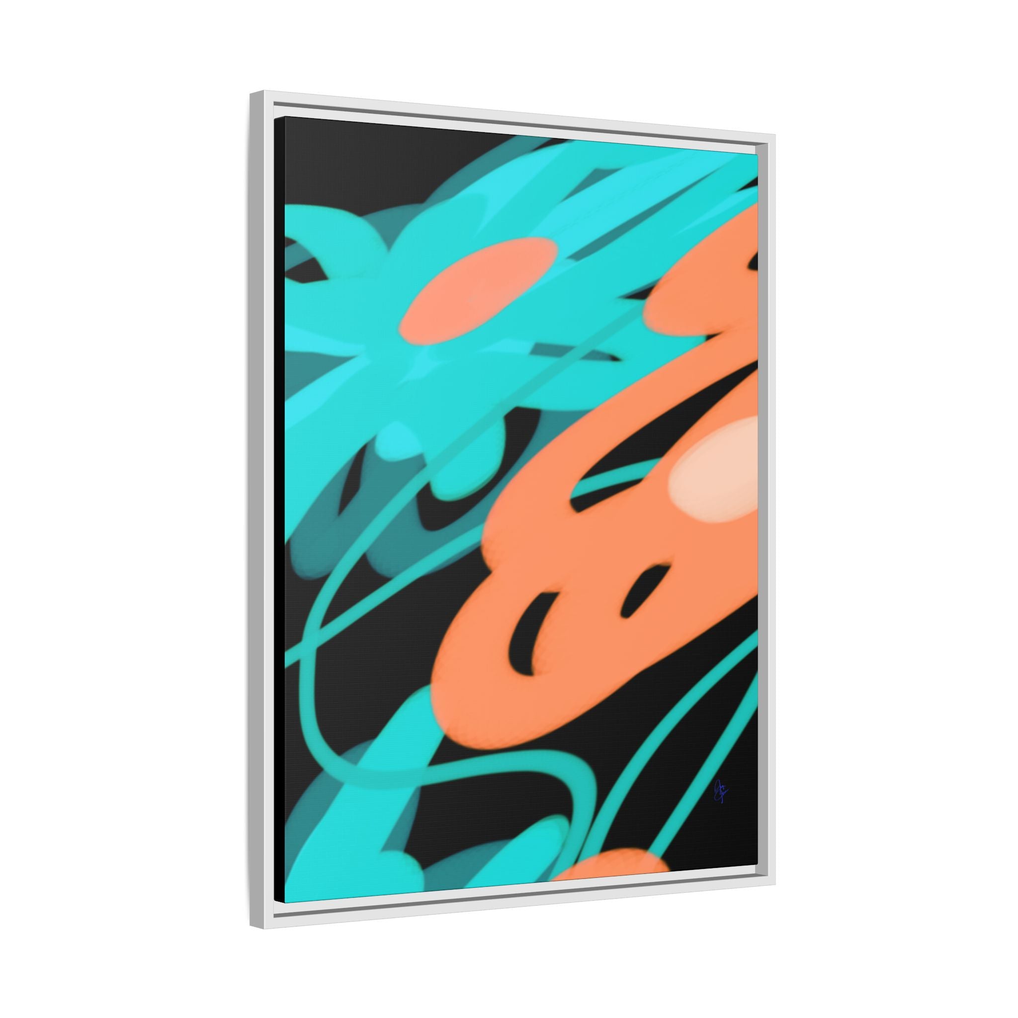 Abstract Teal & Coral Splash Framed Canvas