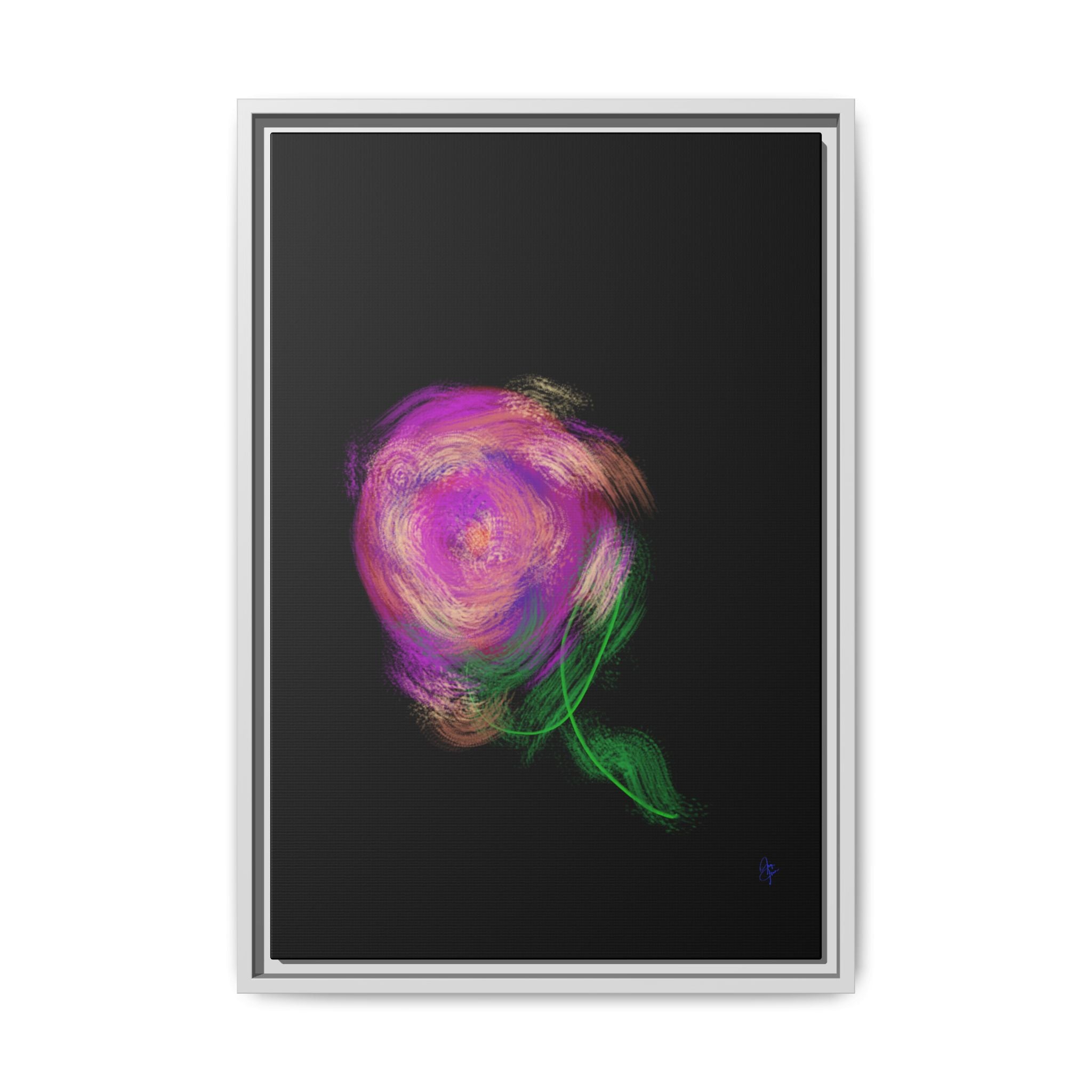 Abstract Rose Swirl Matte Framed Canvas — Multicolor Floral Wall Art