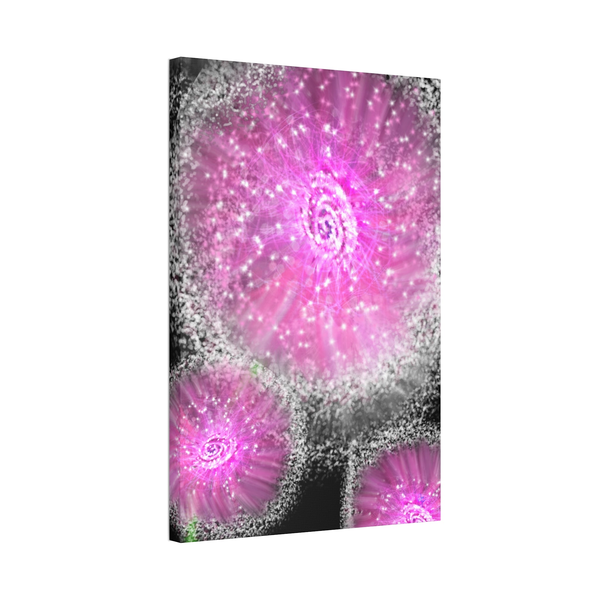 Pink Sparkle Floral Canvas Print — Abstract Dandelion Wall Art (Stretched 1.5")