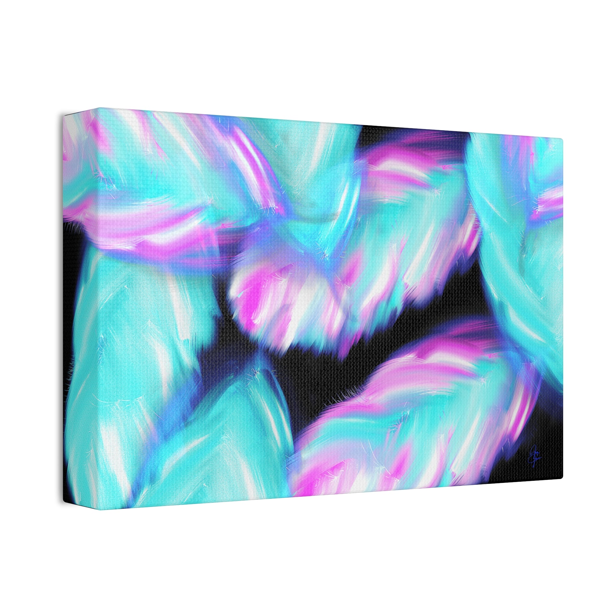 Abstract Neon Feathers Canvas Print — Turquoise & Pink Stretched Wall Art