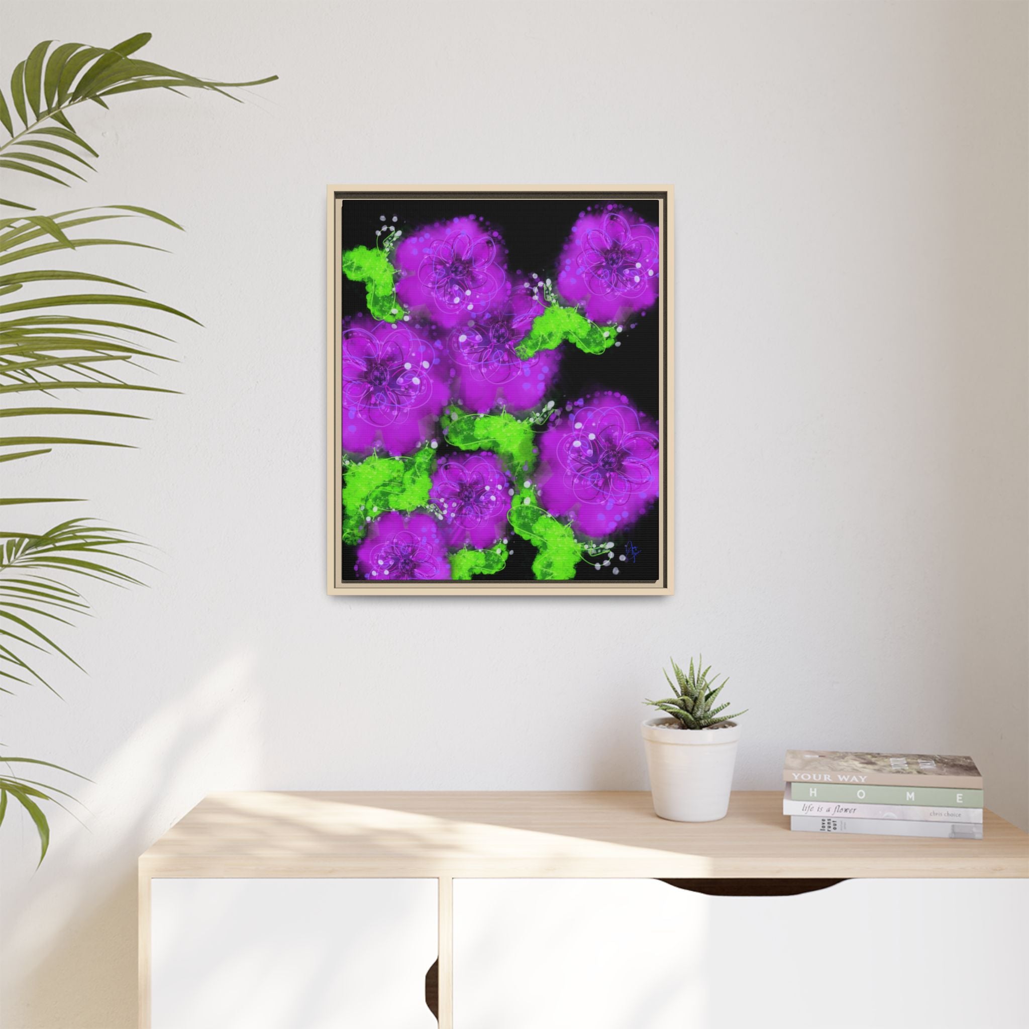 Framed Floral Canvas Print — Matte Multi-Color Blooms Wall Art